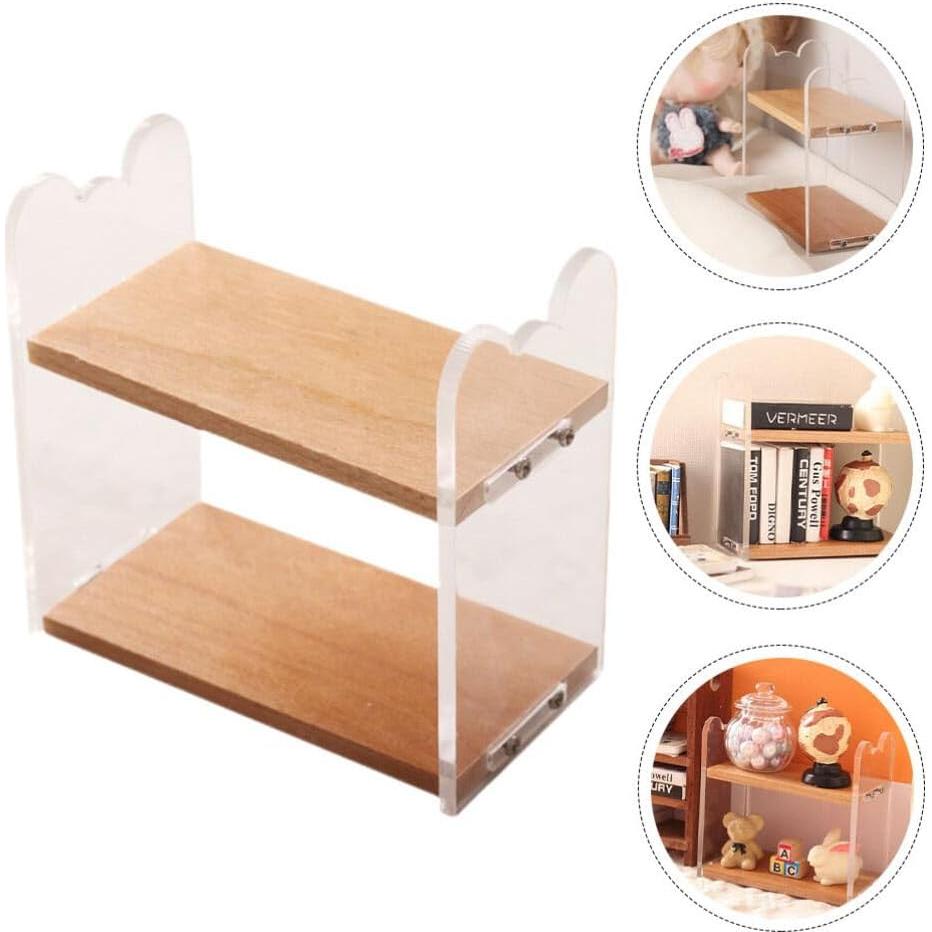 Estante de Libros Miniatura VOSAREA 5.9x5.6x3.1cm Madera/Acrílico
