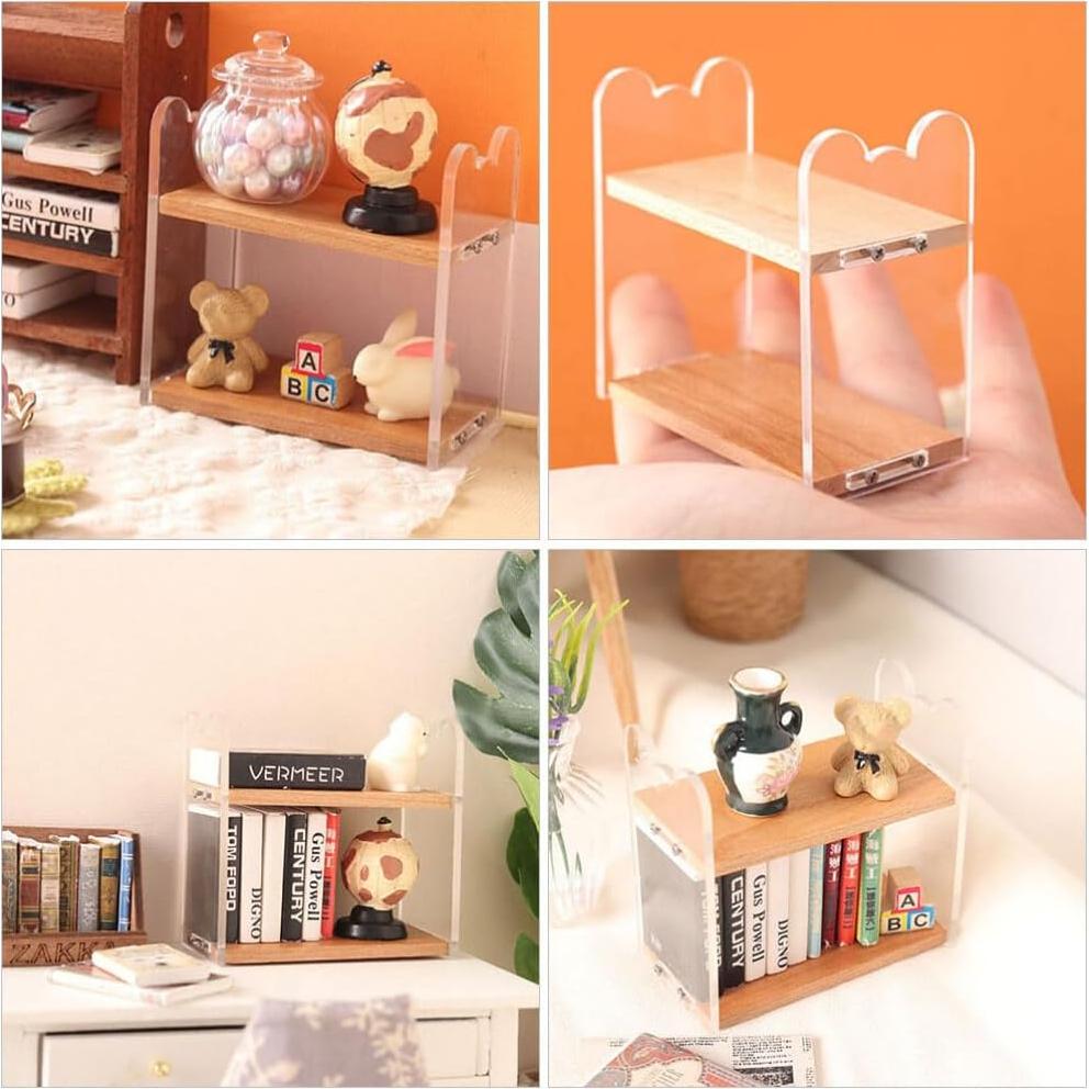 Estante de Libros Miniatura VOSAREA 5.9x5.6x3.1cm Madera/Acrílico