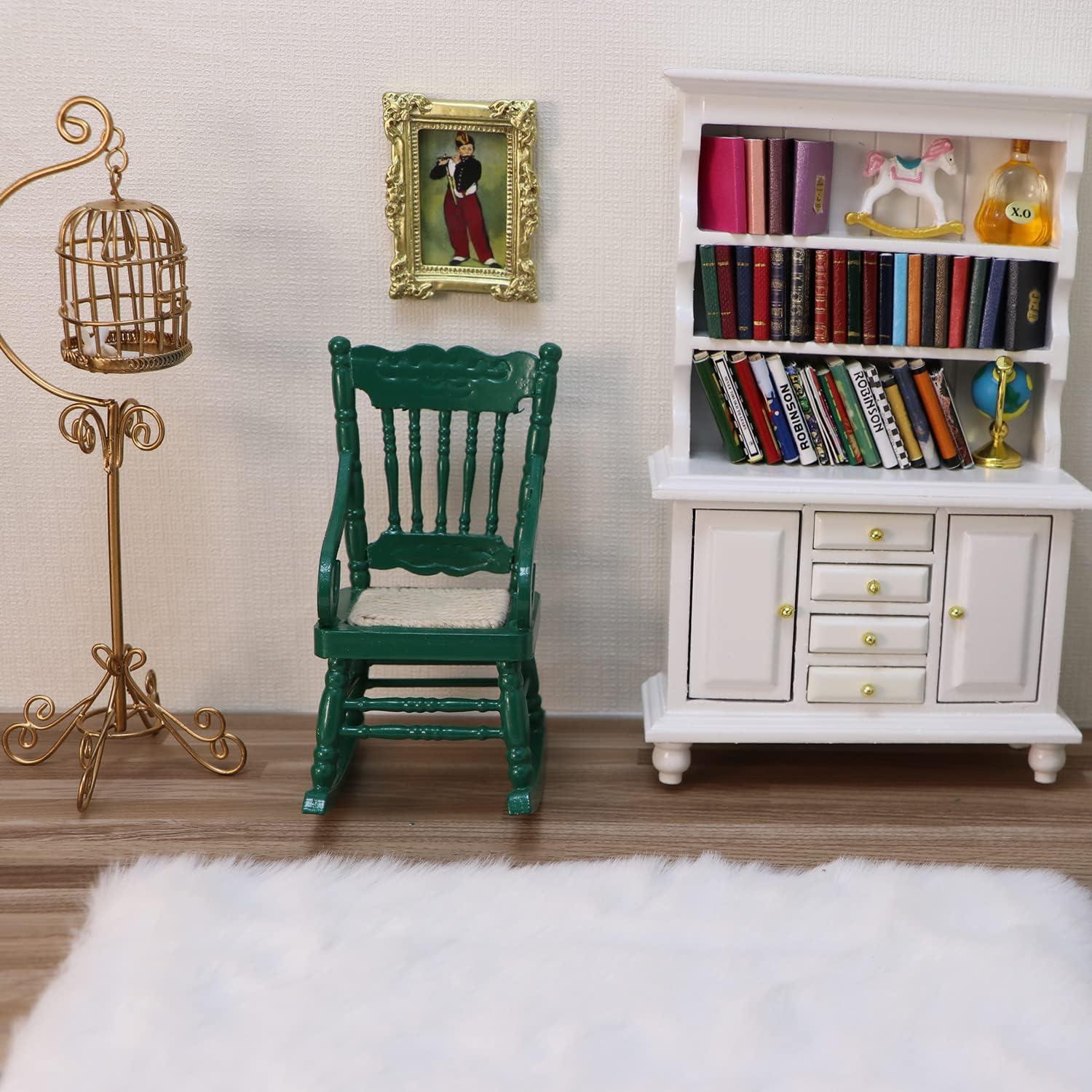 Silla Mecedora Miniatura Cutemini Verde 5x10.5 cm para Casa de Muñecas