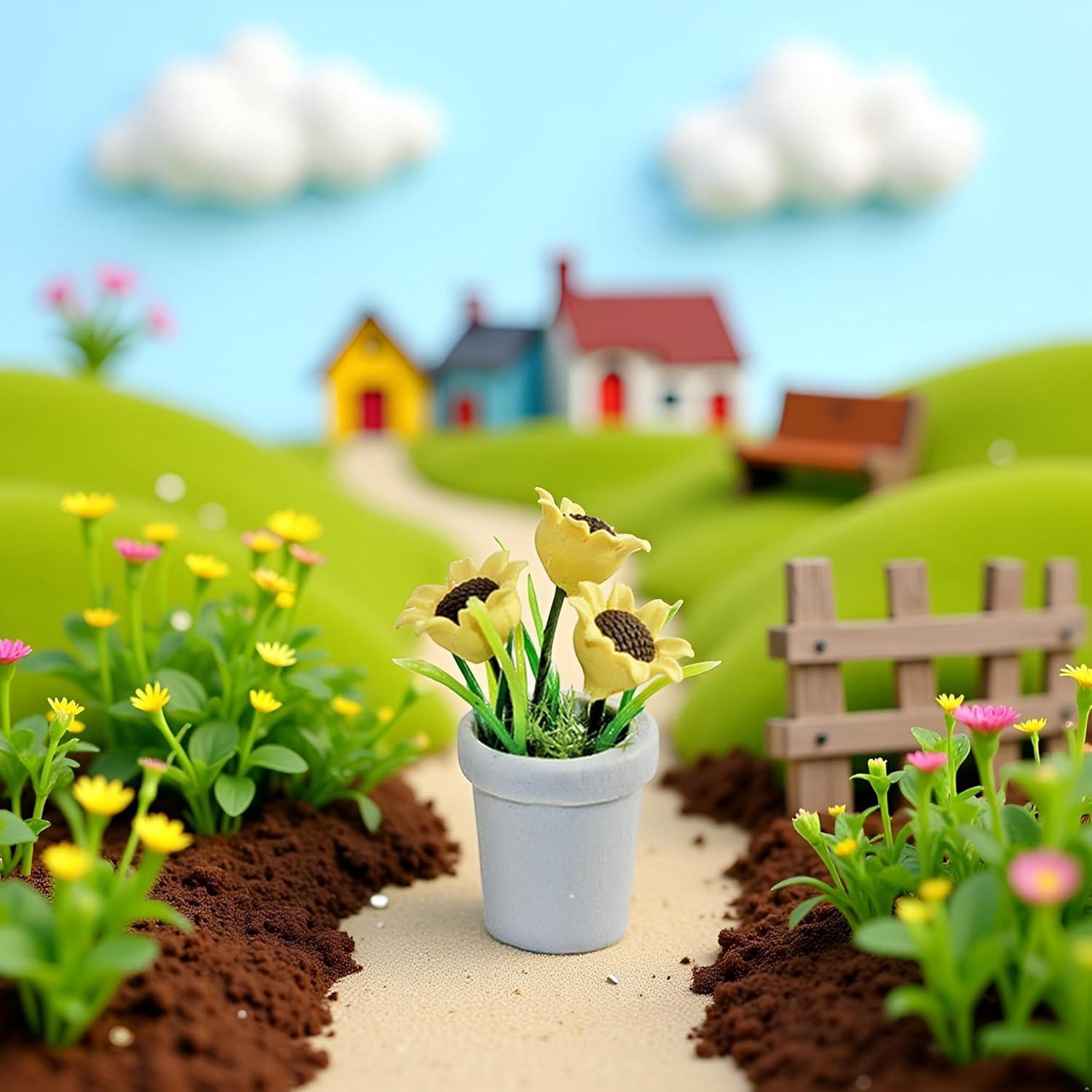 Mini Girasol de Resina Jowxsx para Casa de Muñecas 1/12