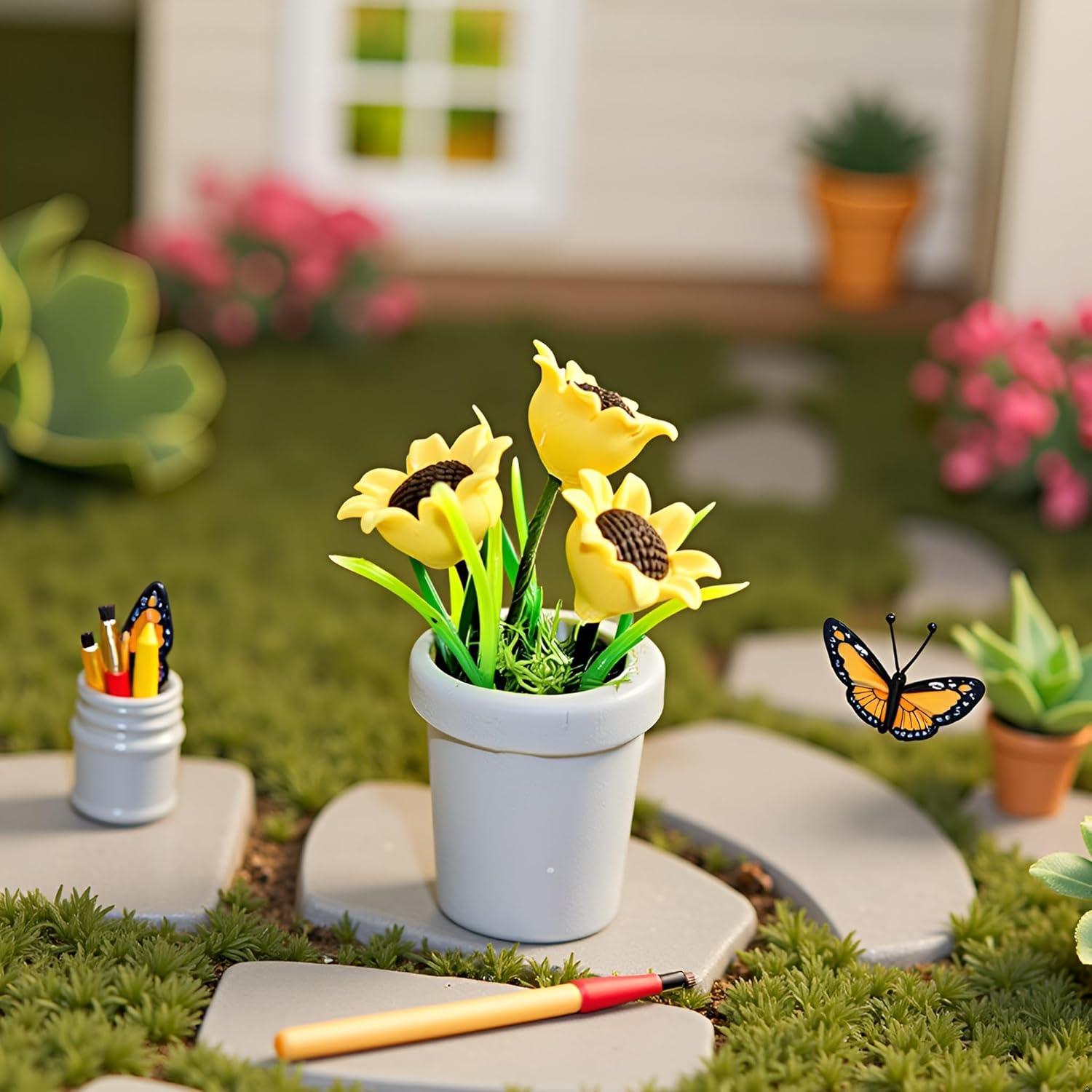 Mini Girasol de Resina Jowxsx para Casa de Muñecas 1/12