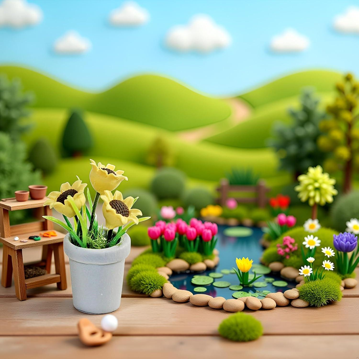 Mini Girasol de Resina Jowxsx para Casa de Muñecas 1/12