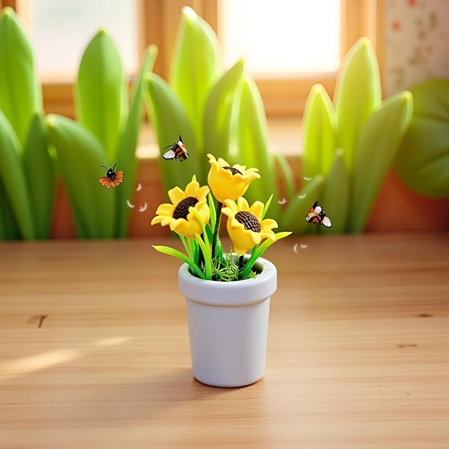 Mini Girasol de Resina Jowxsx para Casa de Muñecas 1/12