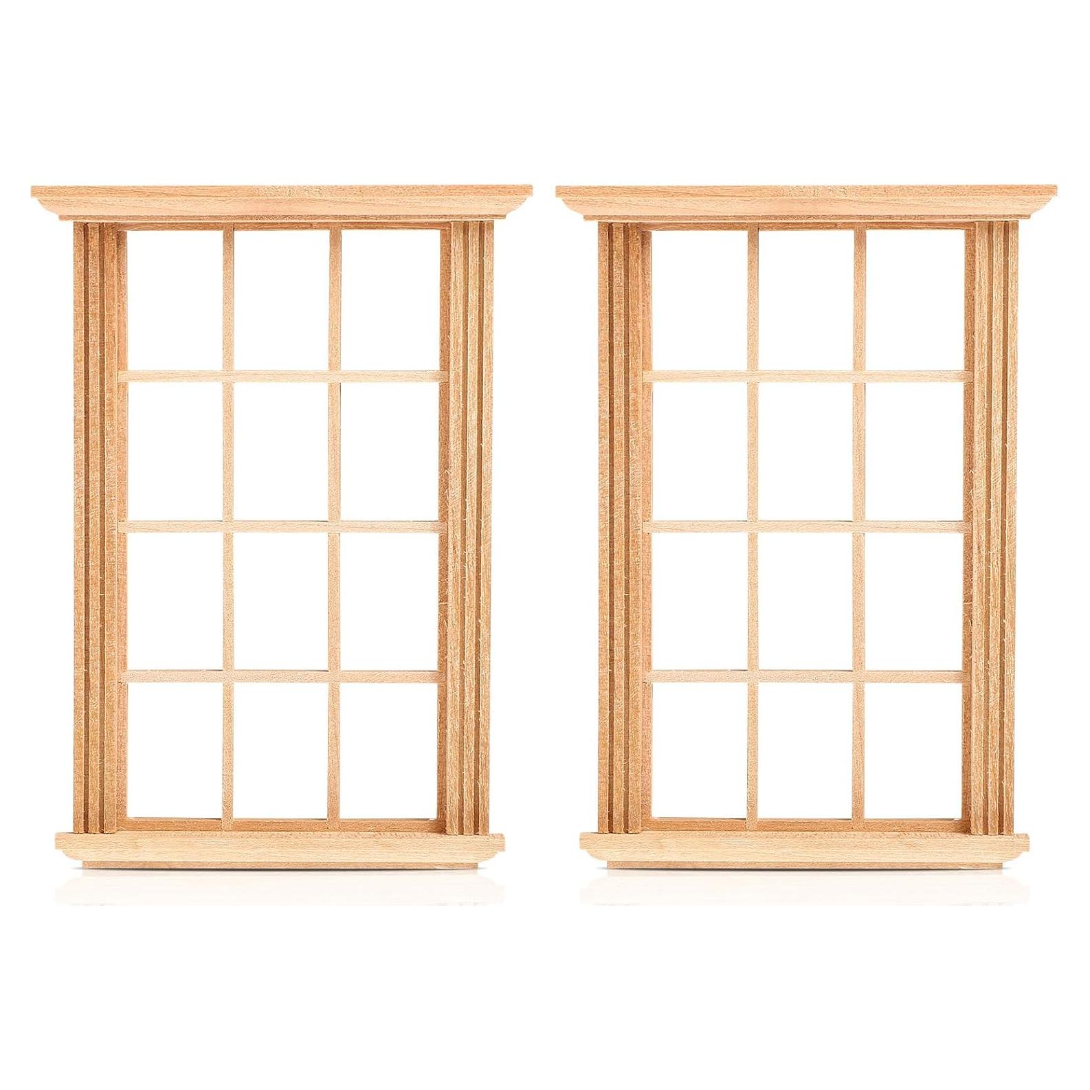 Ventanas Miniatura de Madera para Casa de Muñecas Jarbins 2 Piezas