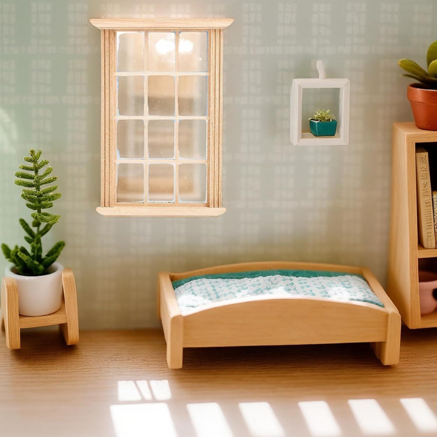 Ventanas Miniatura de Madera para Casa de Muñecas Jarbins 2 Piezas