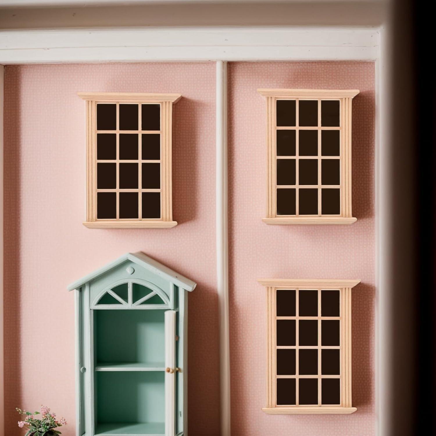 Ventanas Miniatura de Madera para Casa de Muñecas Jarbins 2 Piezas