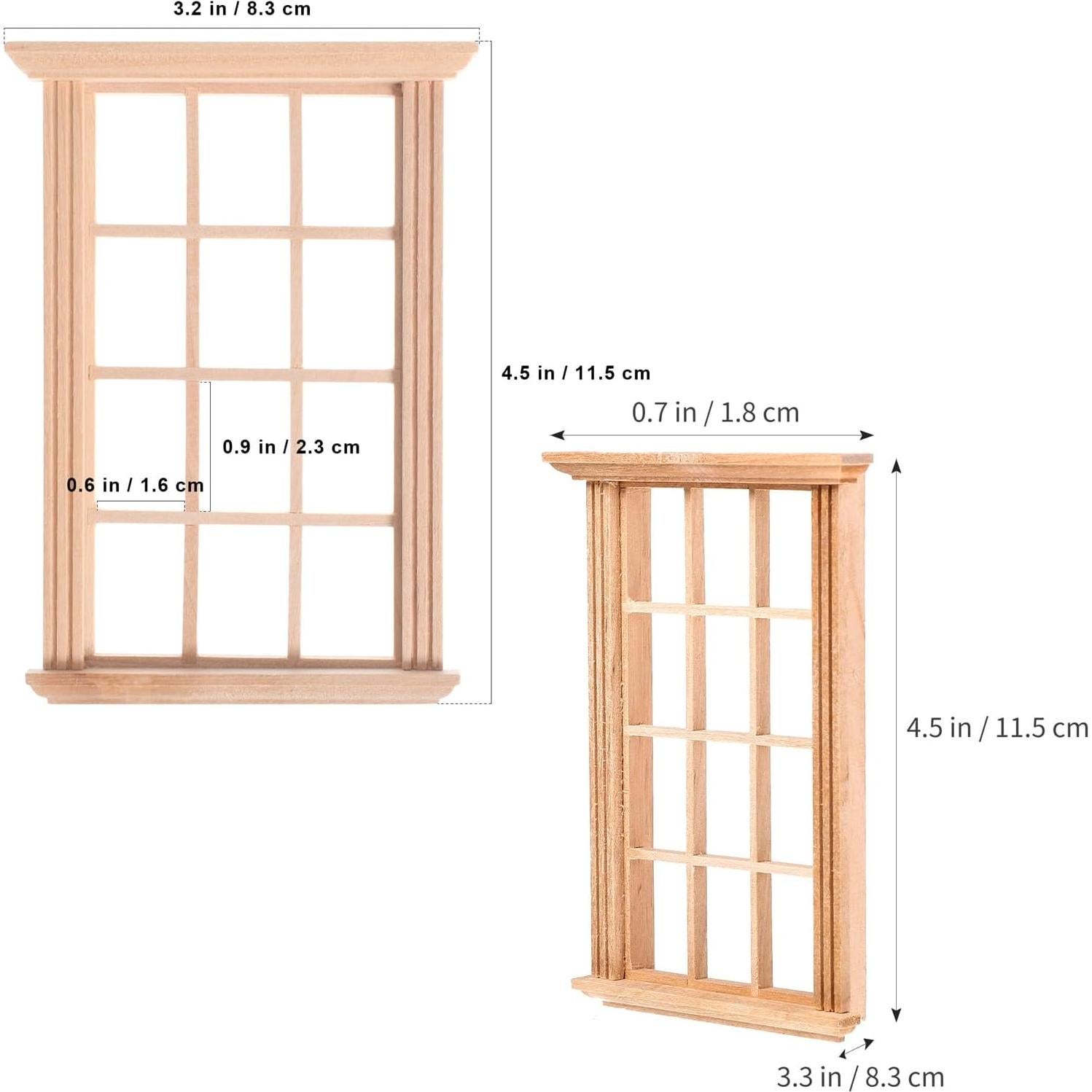Ventanas Miniatura de Madera para Casa de Muñecas Jarbins 2 Piezas