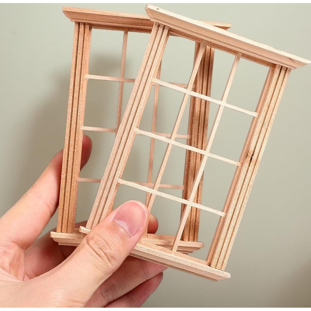 Ventanas Miniatura de Madera para Casa de Muñecas Jarbins 2 Piezas