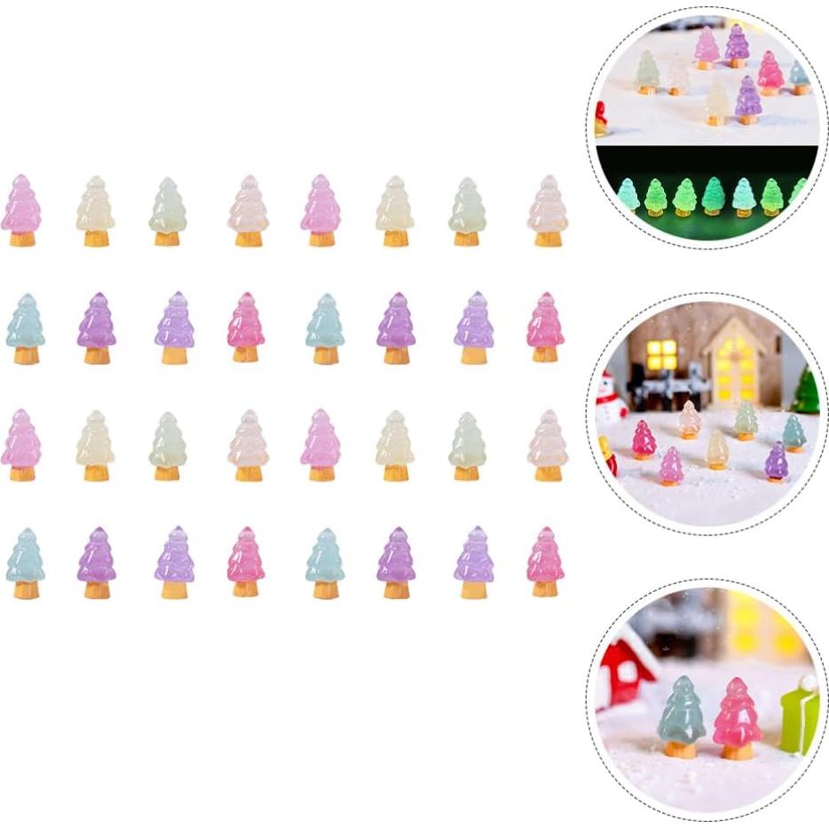 32 Mini Árboles de Navidad Luminiscentes JECOMPRIS Resina