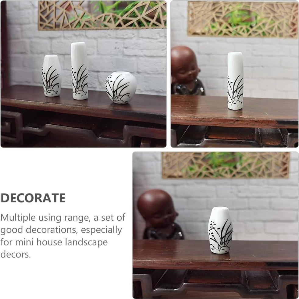 3 Jarrones Mini de Cerámica para Casa de Muñecas - Adorno Jardín