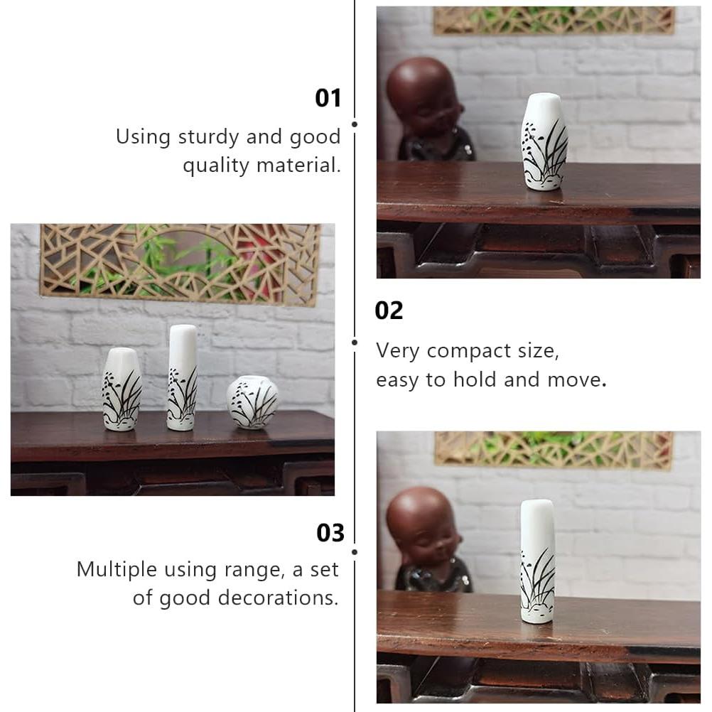 3 Jarrones Mini de Cerámica para Casa de Muñecas - Adorno Jardín