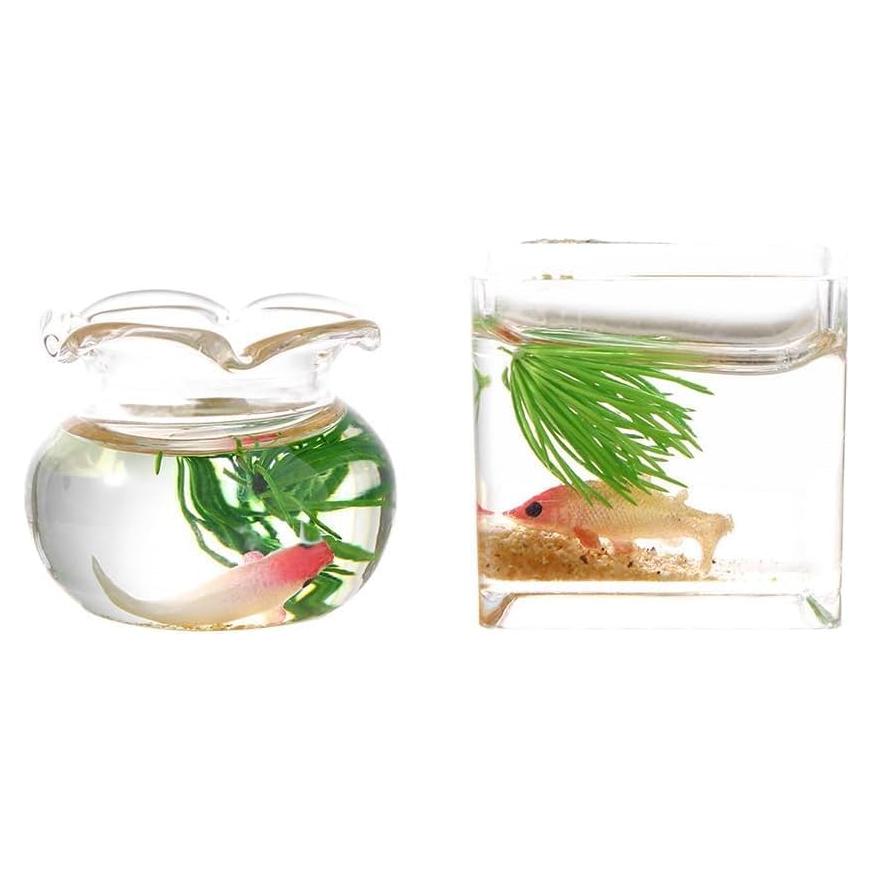 Set 2 Acuarios Miniatura de Vidrio Labriciyon 1:12 para Decoración