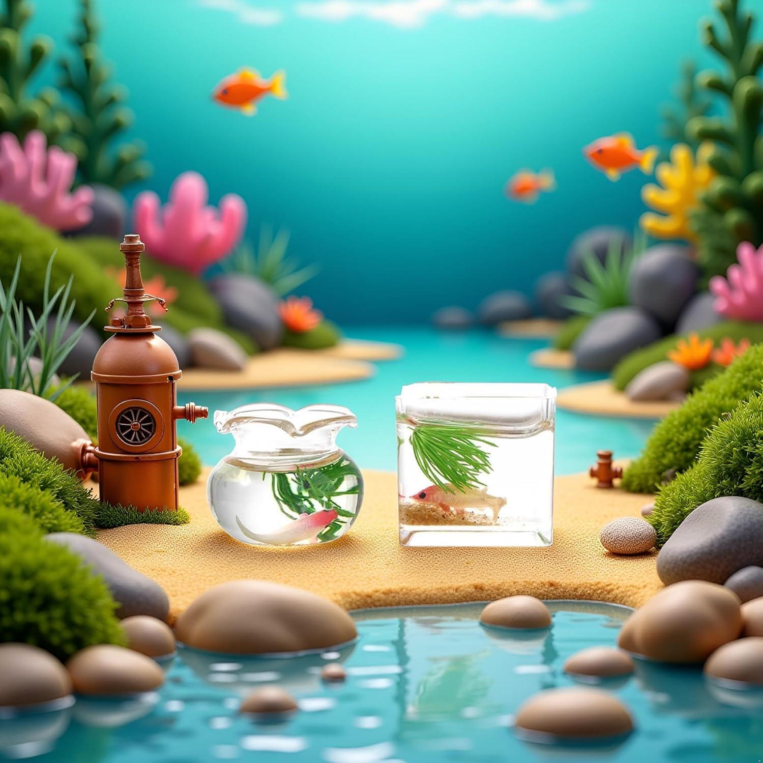 Set 2 Acuarios Miniatura de Vidrio Labriciyon 1:12 para Decoración