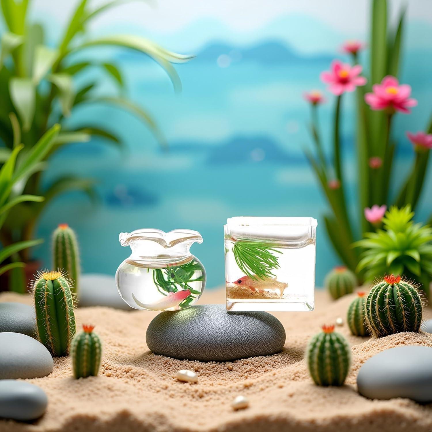 Set 2 Acuarios Miniatura de Vidrio Labriciyon 1:12 para Decoración