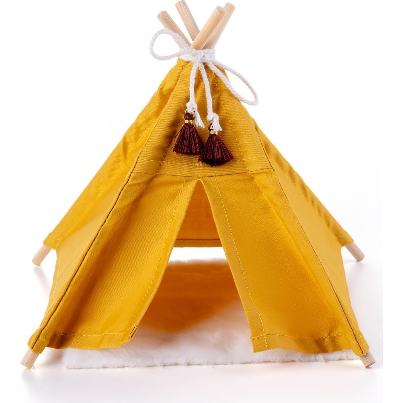 Tienda de Camping Amarilla para Casa de Muñecas 1:12 con Alfombra