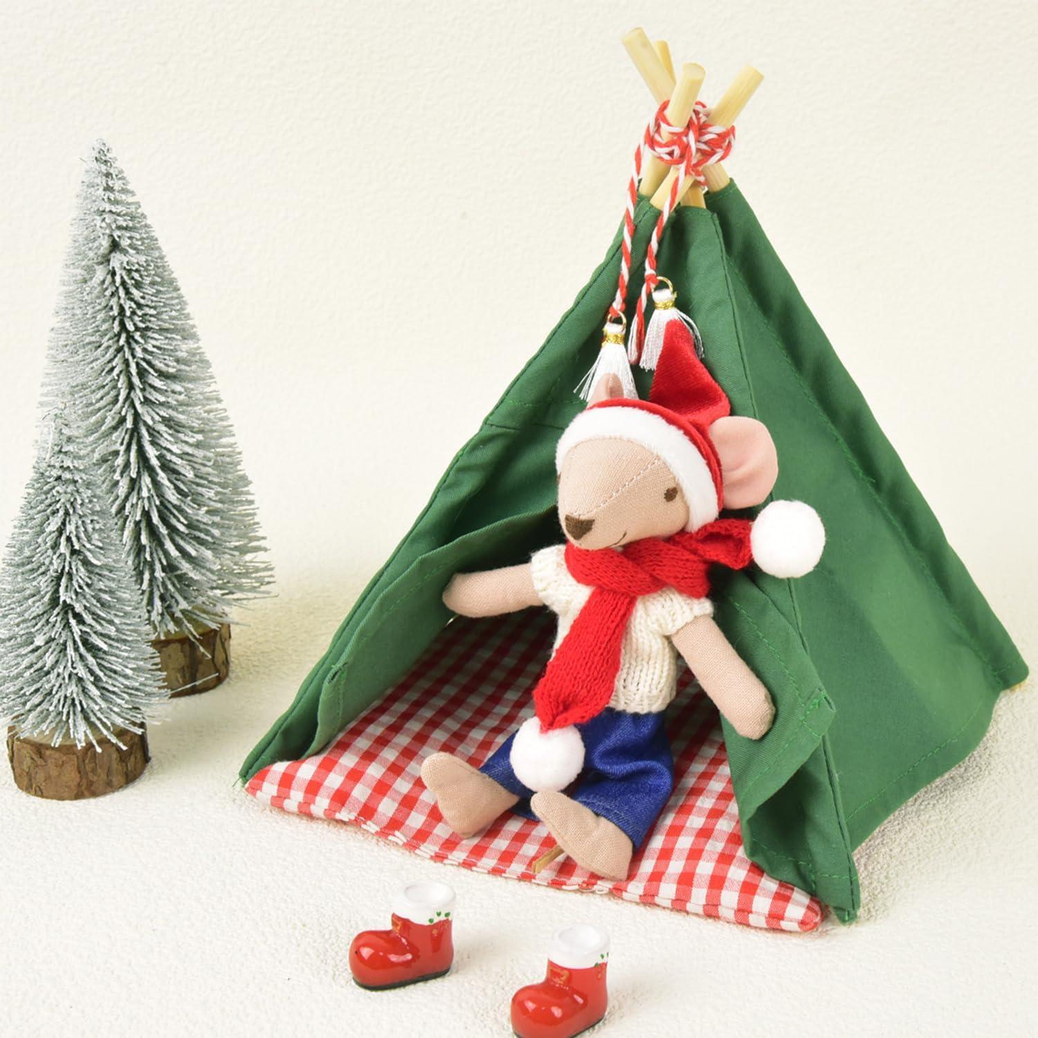 Tienda de Camping Amarilla para Casa de Muñecas 1:12 con Alfombra