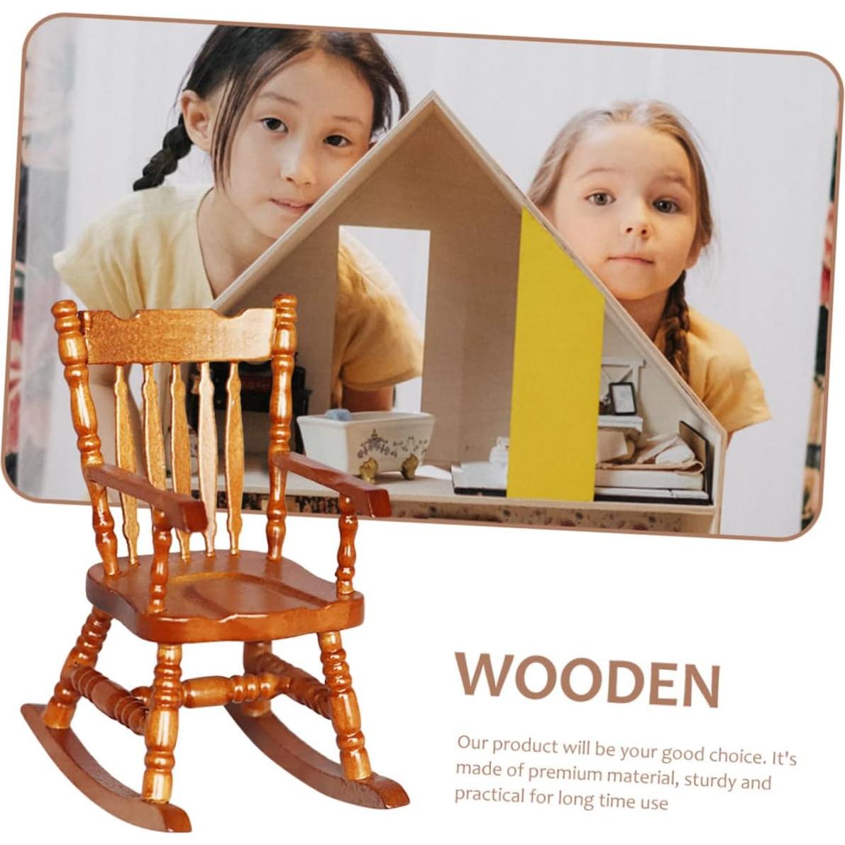 Silla Mecedora Miniatura de Madera VICASKY 8.5x6.6 cm