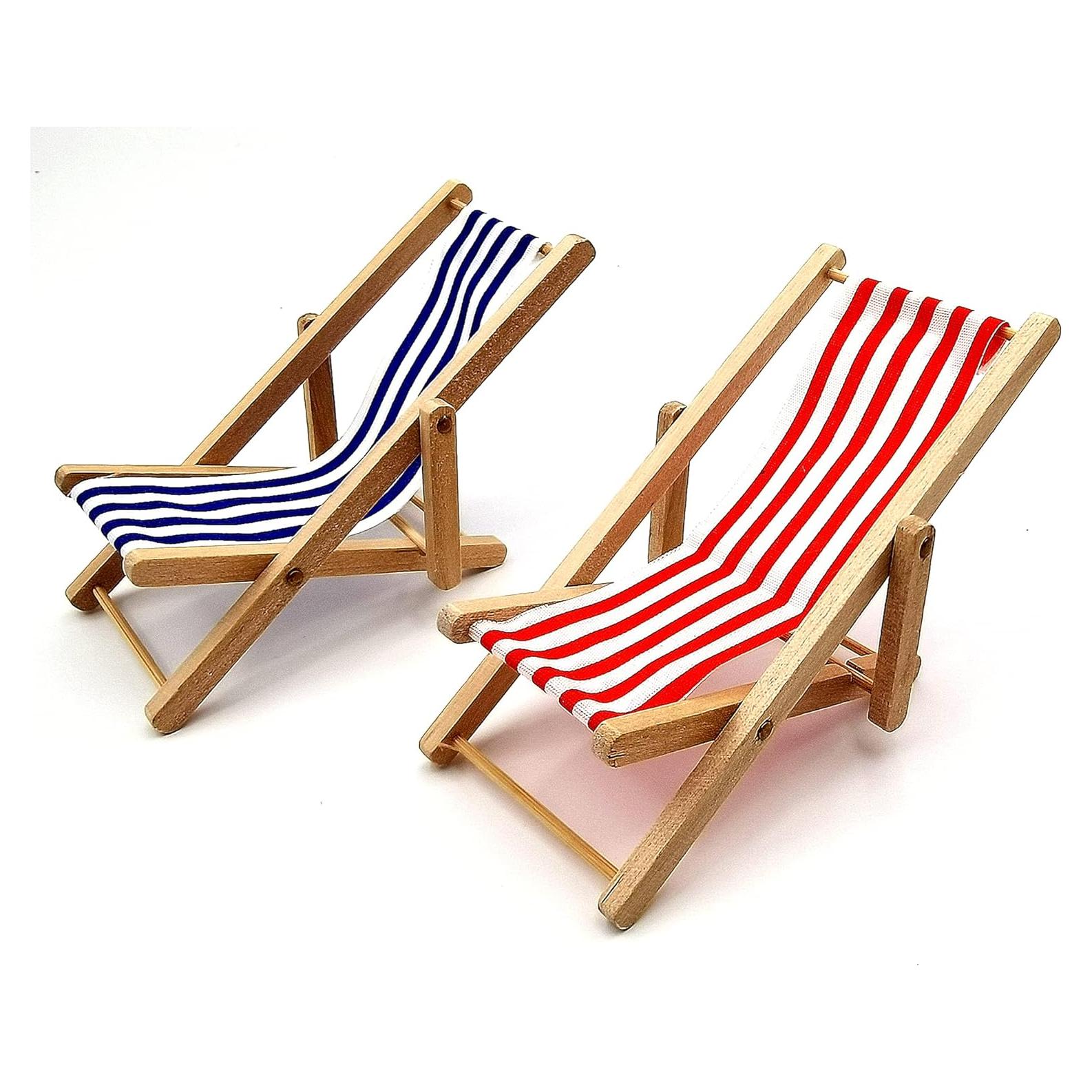 Mini Silla de Playa Plegable de Madera SXFSE para Casa de Muñecas 1:12