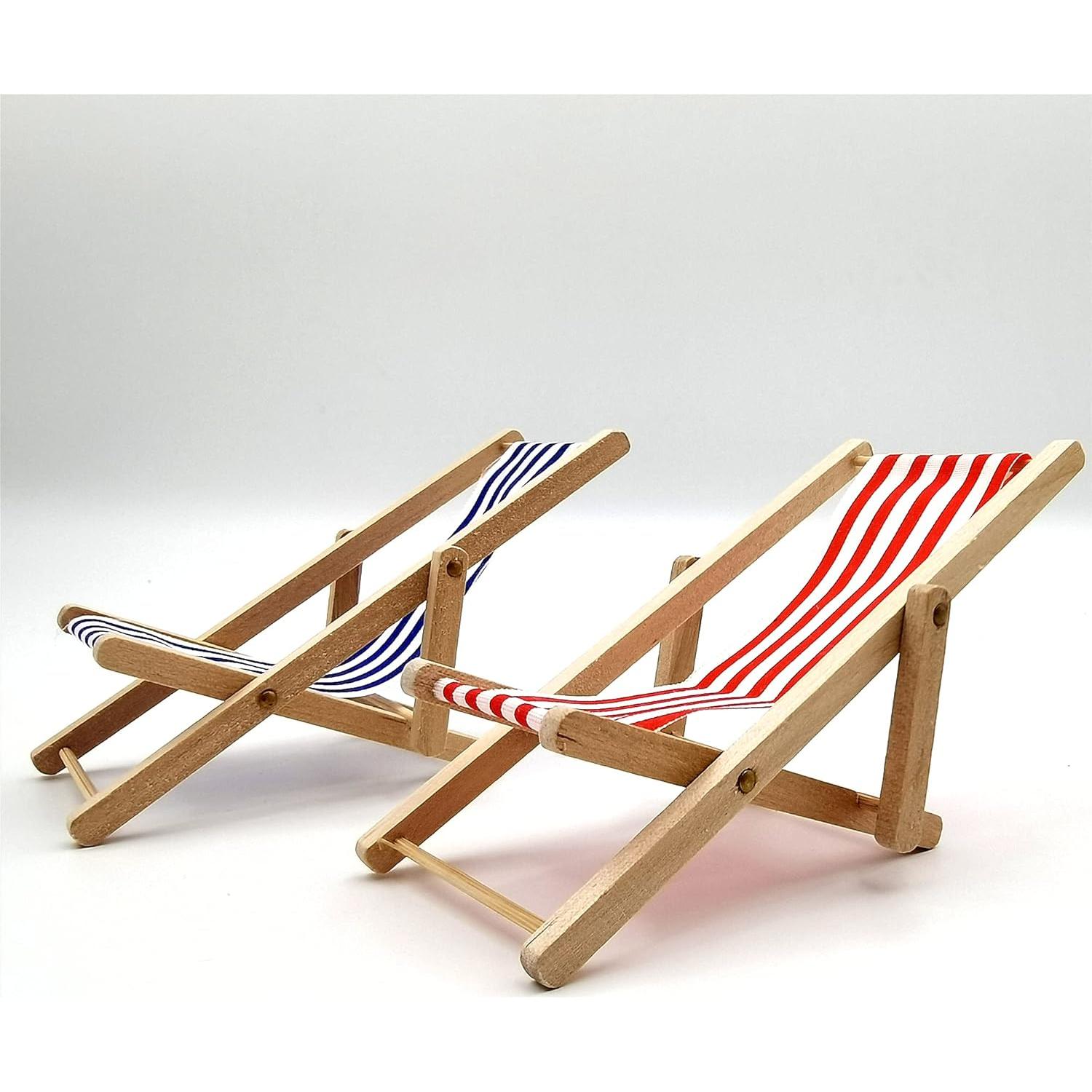 Mini Silla de Playa Plegable de Madera SXFSE para Casa de Muñecas 1:12