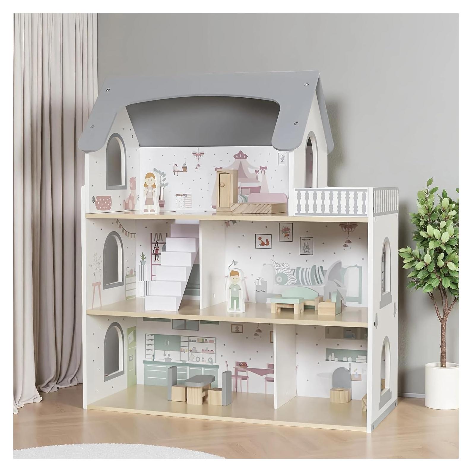 Casa de Muñecas de Madera Touch Us 3 Niveles con Muebles