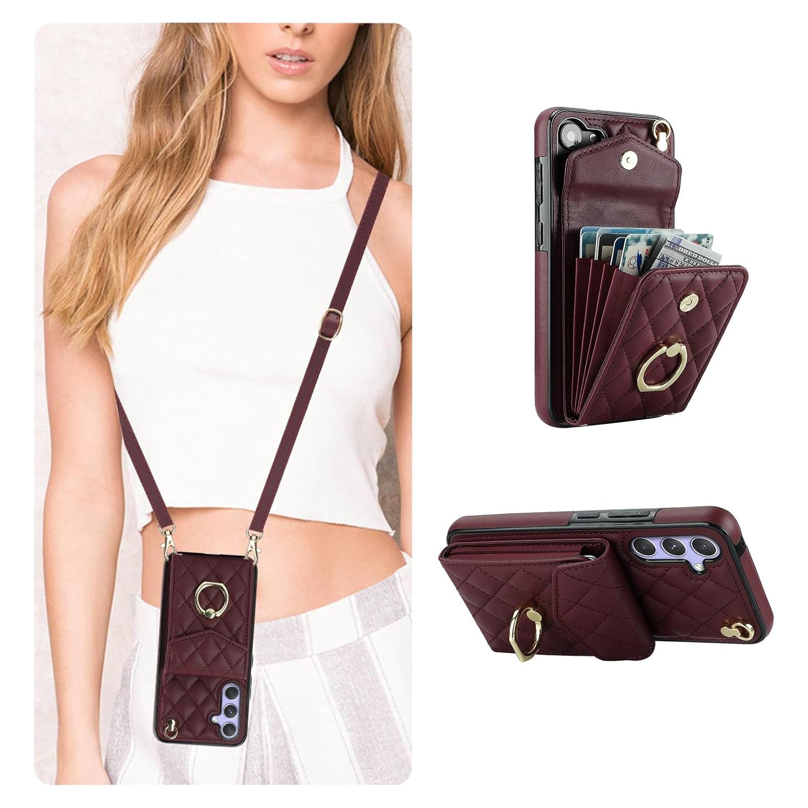 Funda Cartera QLTYPRI para Samsung Galaxy S25 - Rojo Vino