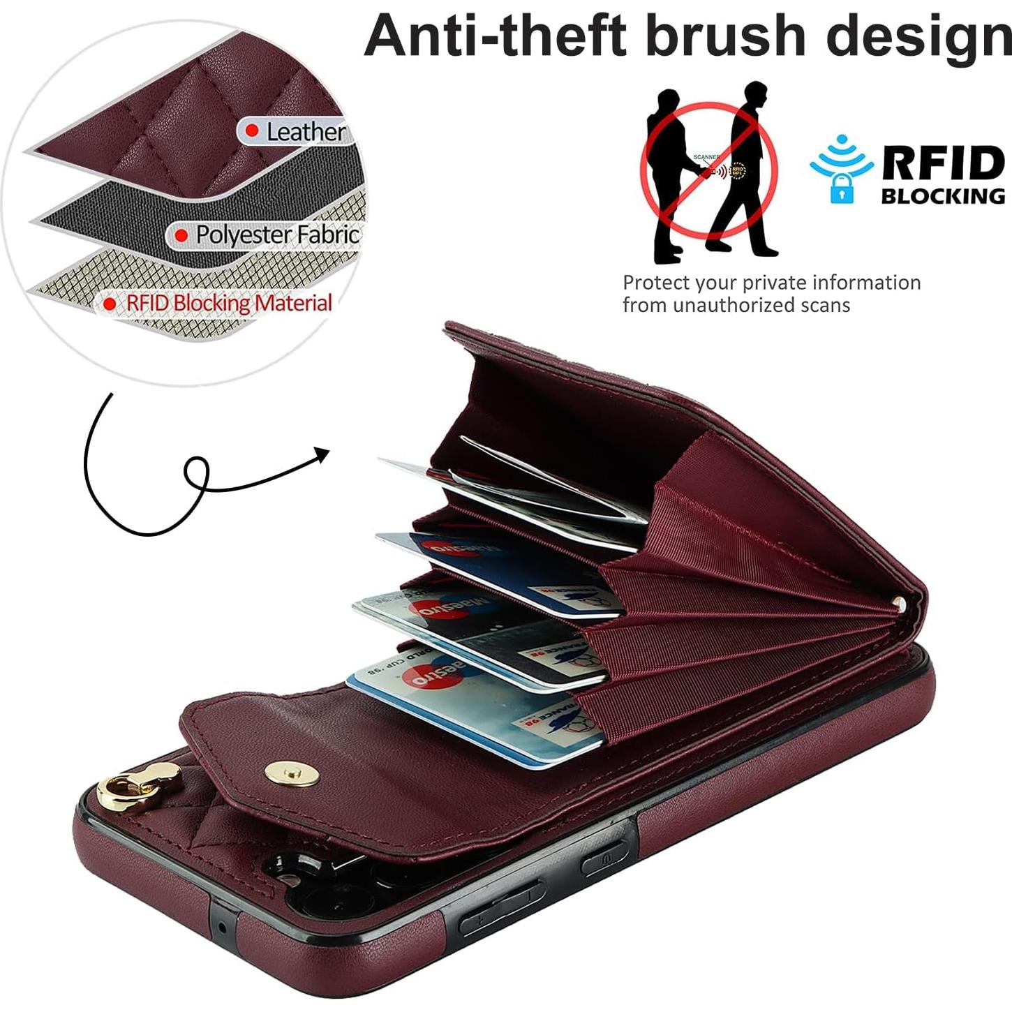 Funda Cartera QLTYPRI para Samsung Galaxy S25 - Rojo Vino