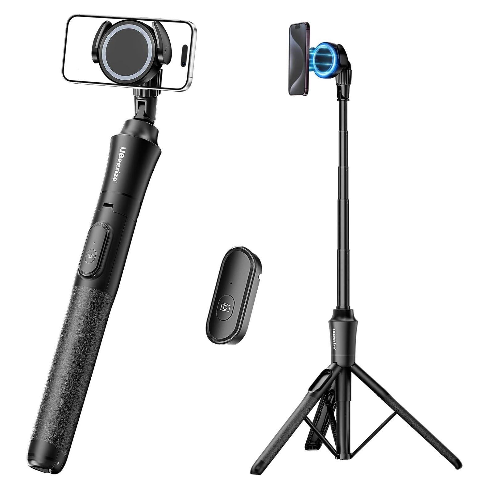 UBeesize 62'' Magnetic Selfie Stick Phone Tripod with Wireless Remote, Extendable Cell Phone Tripod Stand, Compatible with MagSafe, Cellphone Tripod for iPhone 17 16 15 14 13 12 and Android Phones