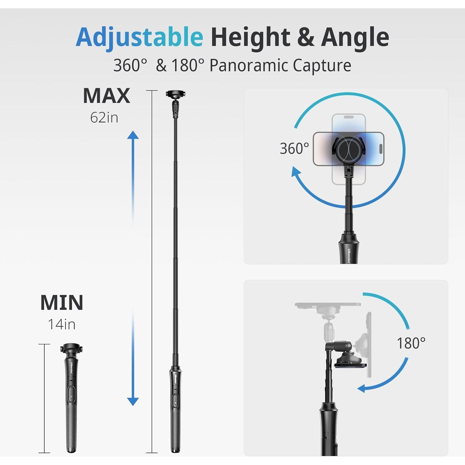 UBeesize 62'' Magnetic Selfie Stick Phone Tripod with Wireless Remote, Extendable Cell Phone Tripod Stand, Compatible with MagSafe, Cellphone Tripod for iPhone 17 16 15 14 13 12 and Android Phones