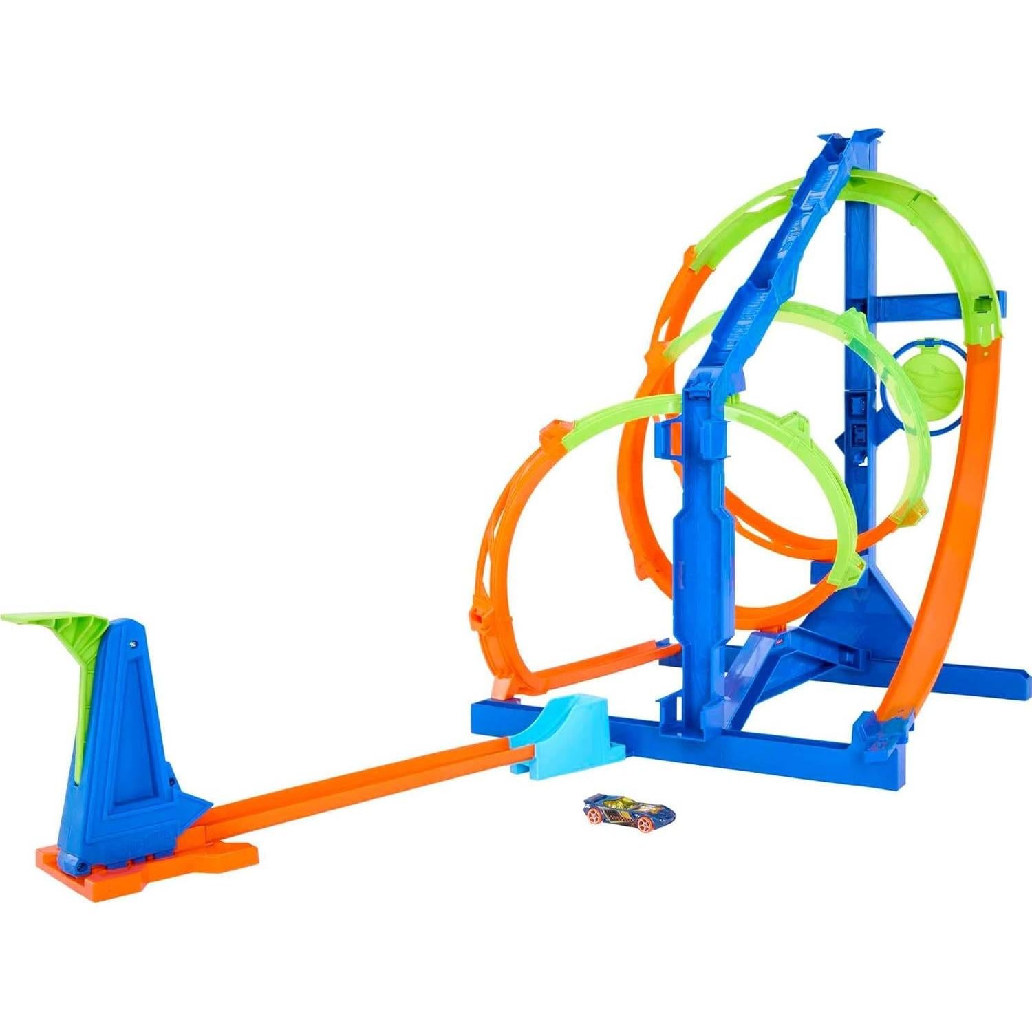 Hot Wheels Toy Car Track Set with 1:64 Vehicle, STEAM Flight Path Challenge Playset, Learn The Basic Physics of Trajectory, Track Storage