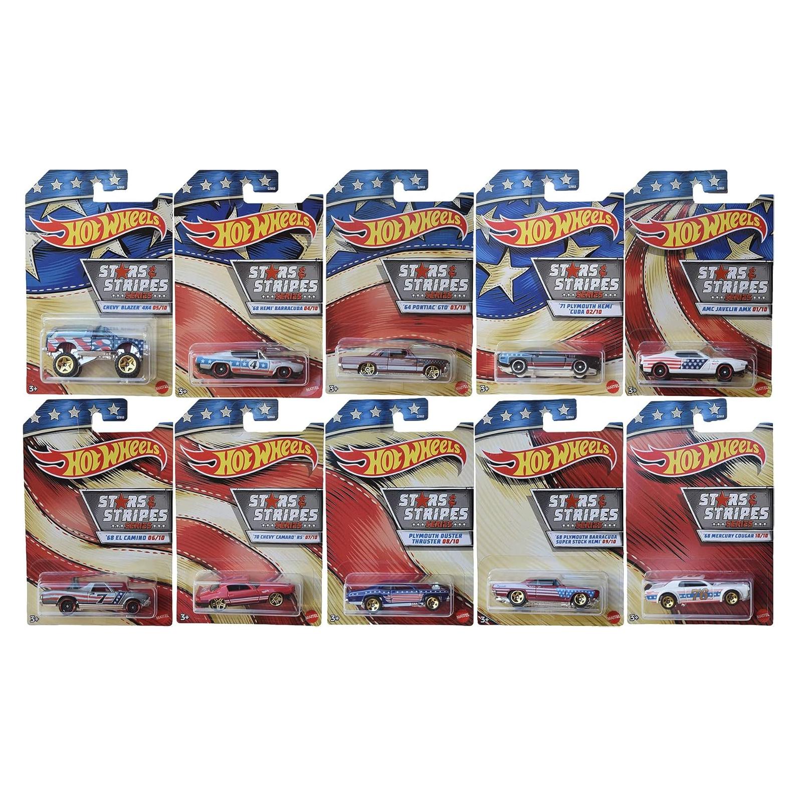 Conjunto de 10 Coches Mattel Estrellas y Rayas USA