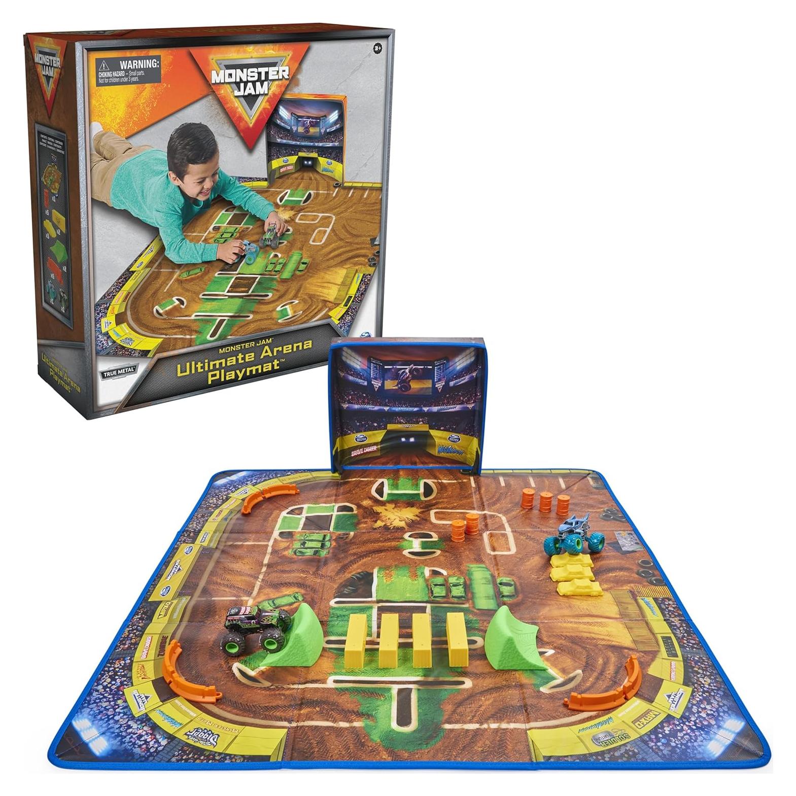 Ultimate Arena Playmat & Storage with 2 Exclusive Monster Trucks, 1:64 Scale, 20 Accessories, Kids Toys for Boys and Girls Ages 4 and Up