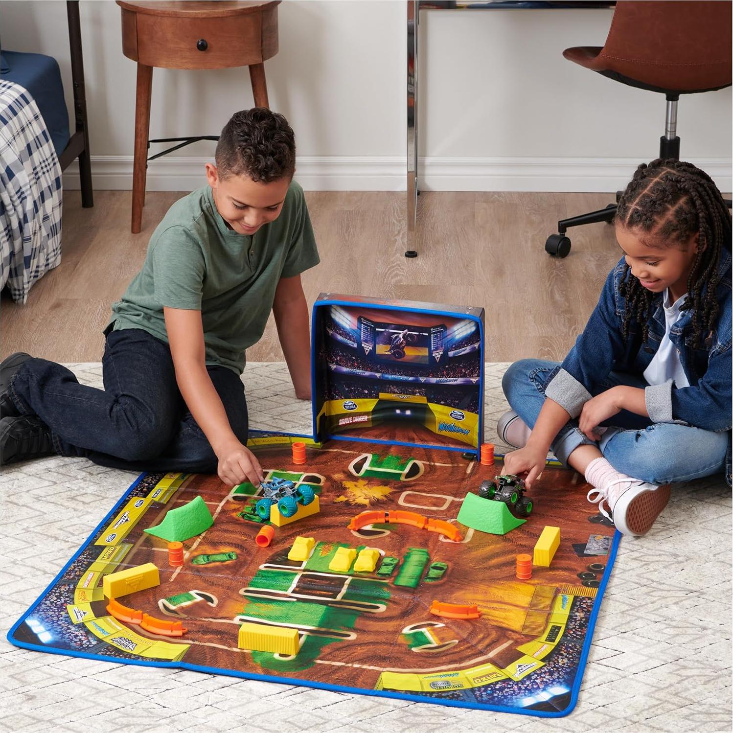 Ultimate Arena Playmat & Storage with 2 Exclusive Monster Trucks, 1:64 Scale, 20 Accessories, Kids Toys for Boys and Girls Ages 4 and Up