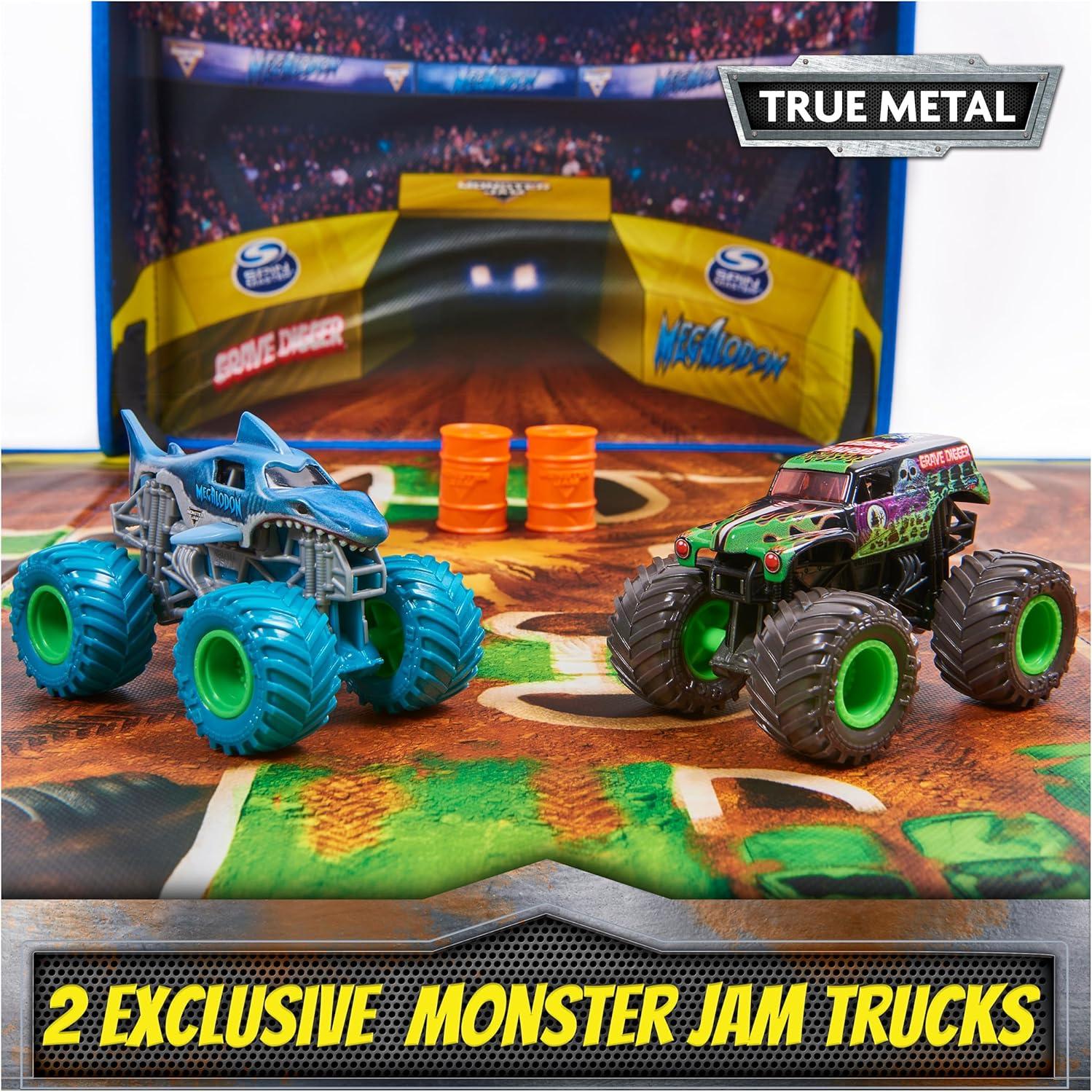 Ultimate Arena Playmat & Storage with 2 Exclusive Monster Trucks, 1:64 Scale, 20 Accessories, Kids Toys for Boys and Girls Ages 4 and Up
