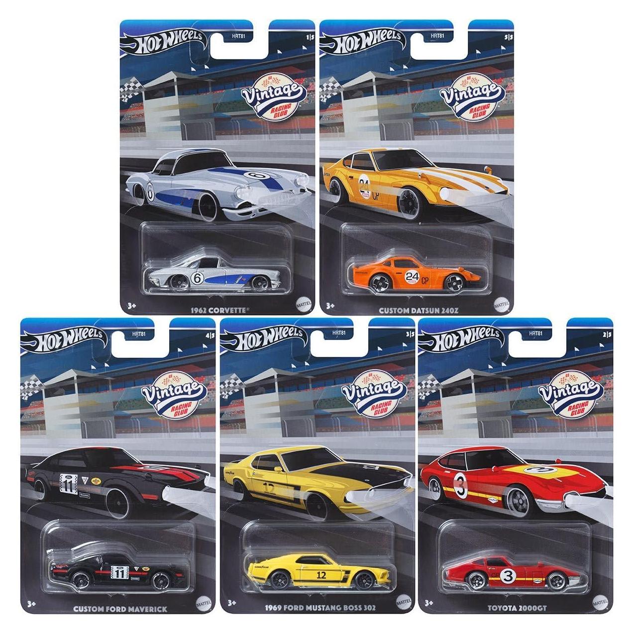 2024 Vintage Racing Club – Complete Bundle of 5 Die‑Cast Vehicles (HRT81‑956B) | 1962 Corvette, 1969 Mustang Boss 302, Toyota 2000GT & More | Collectible Edition – Ages 3+