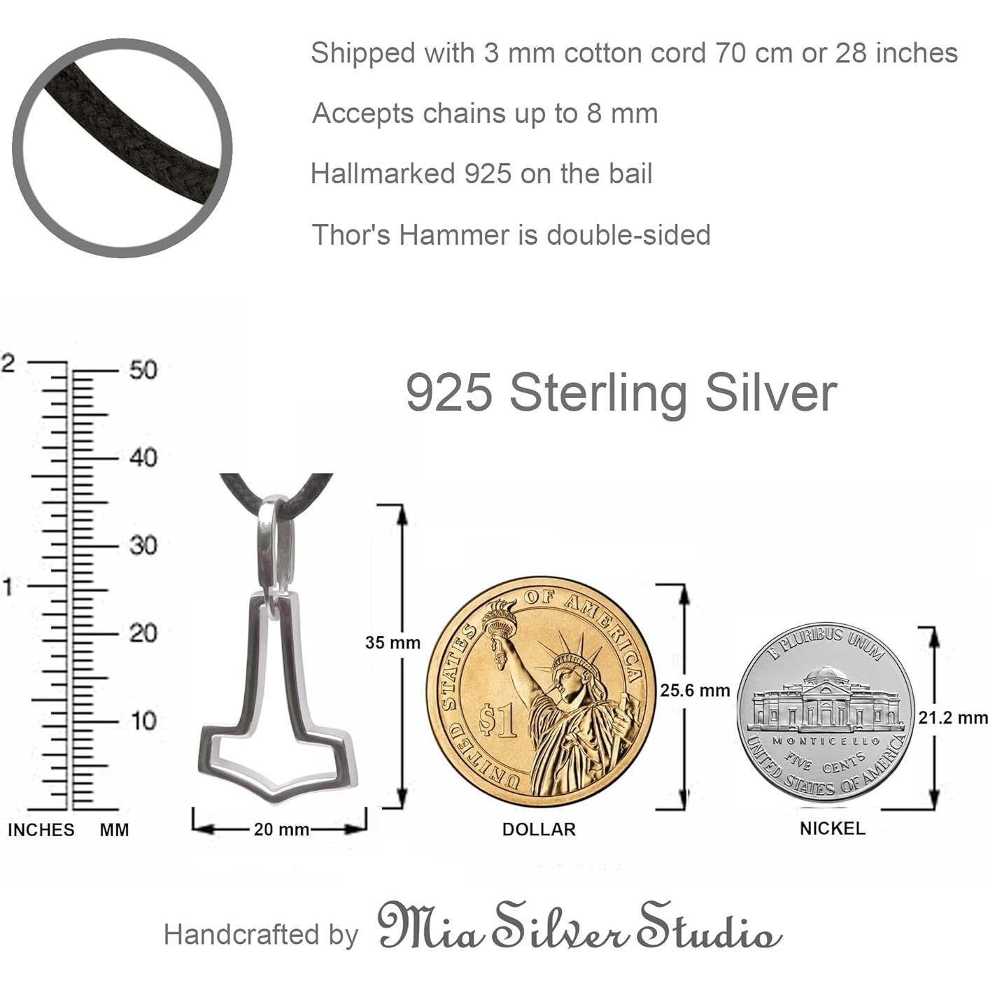 Collar Martillo de Thor Mjolnir Plata Esterlina 925 Unisex