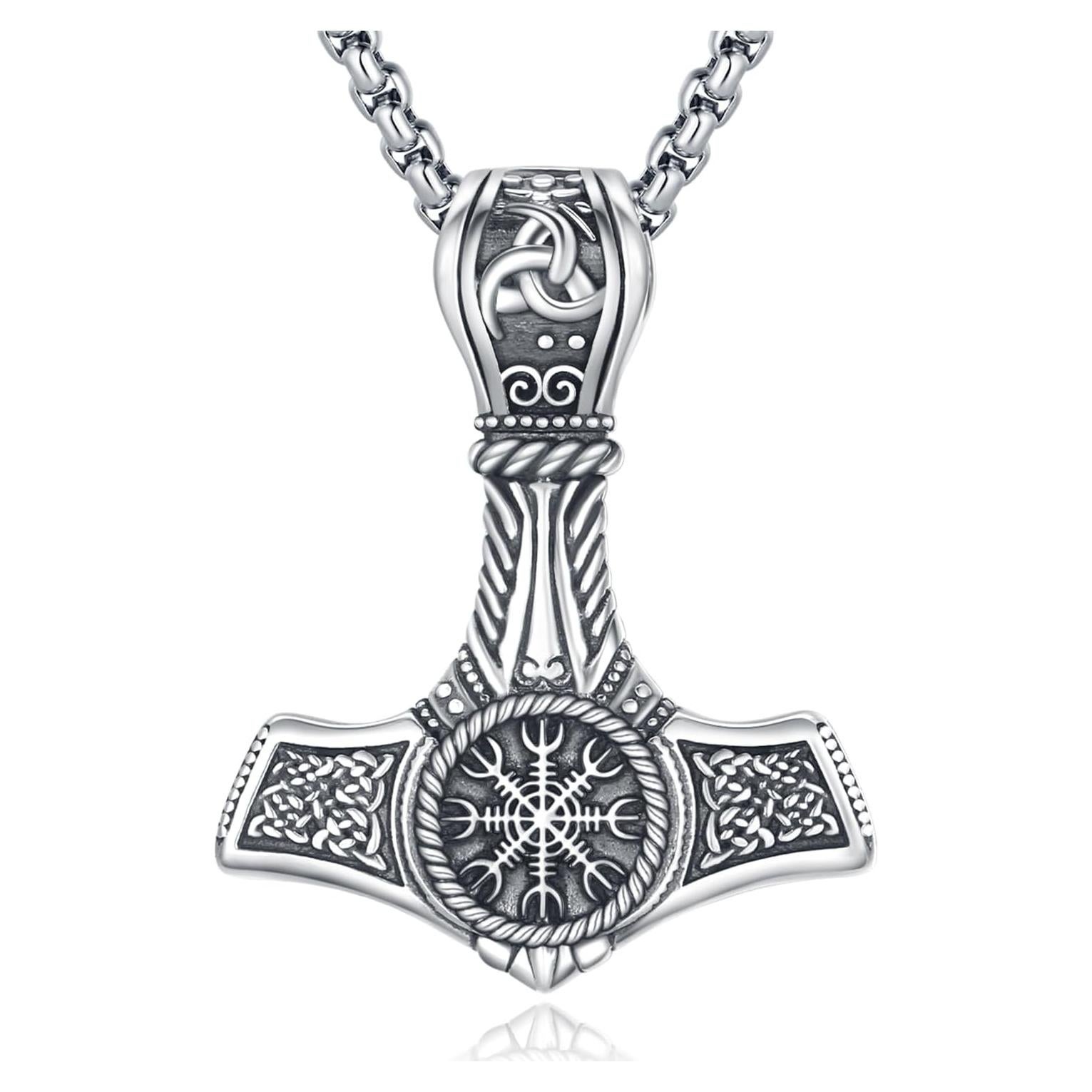 Collar Martillo de Thor 925 Plata Esterlina Mjolnir 22"+2"