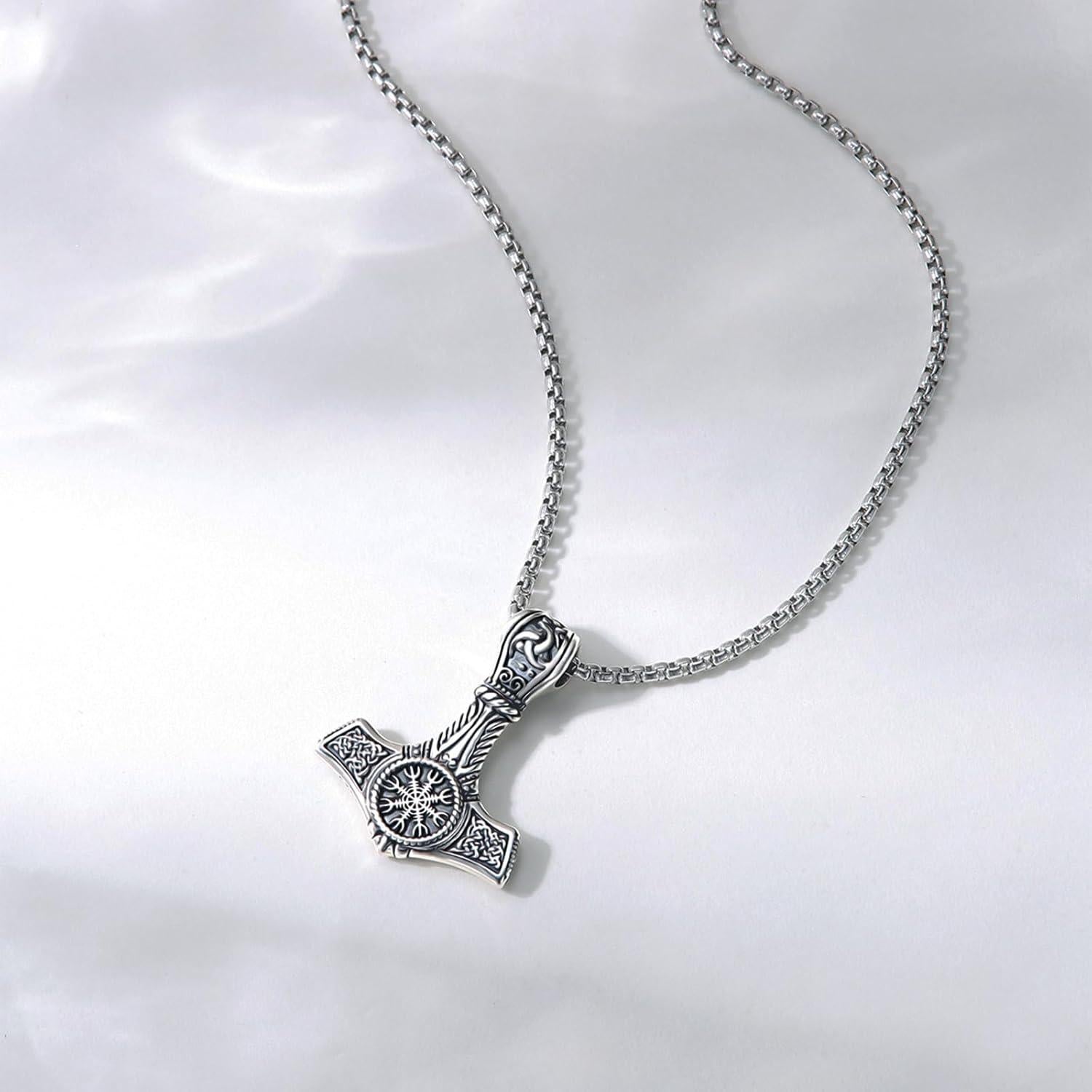 Collar Martillo de Thor 925 Plata Esterlina Mjolnir 22"+2"