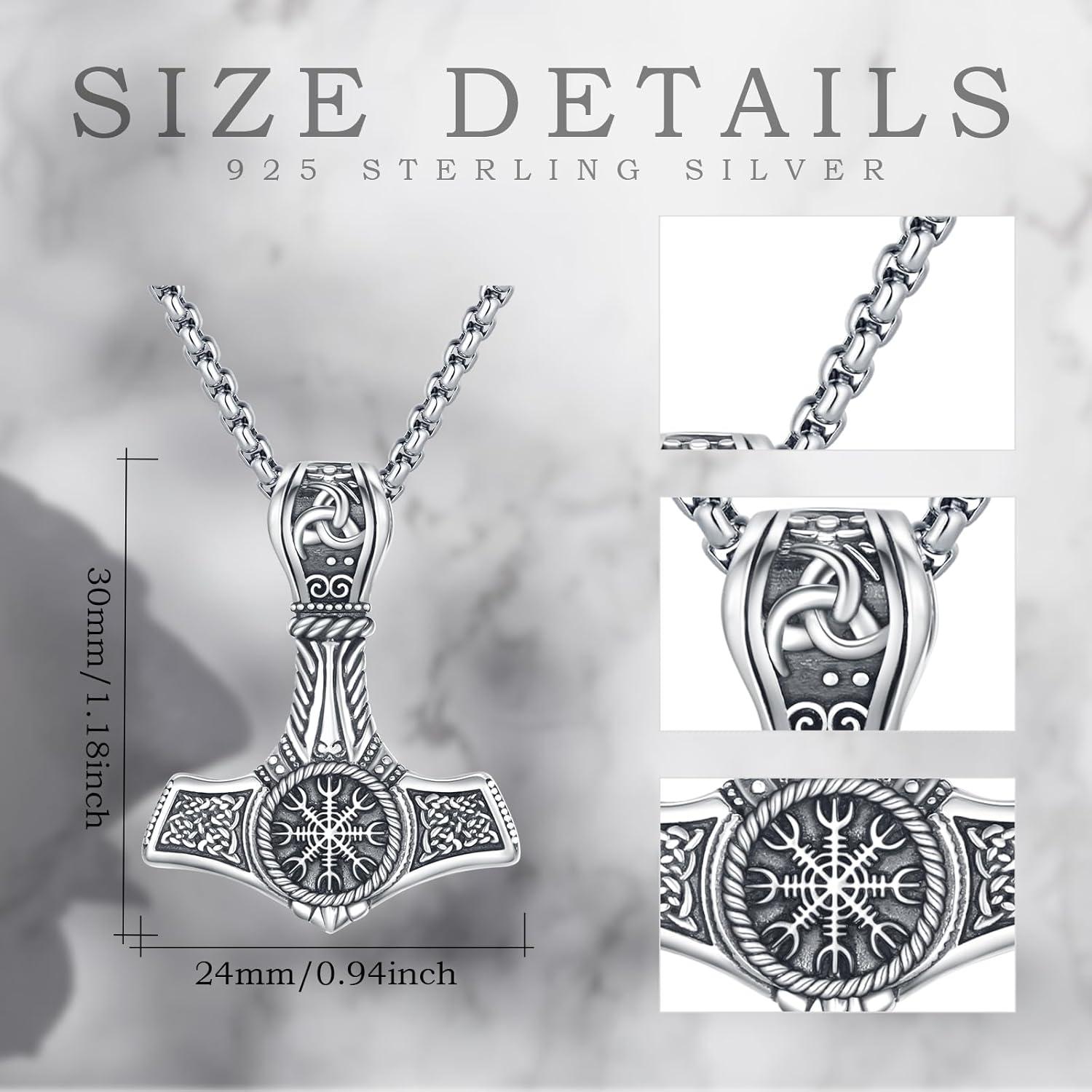 Collar Martillo de Thor 925 Plata Esterlina Mjolnir 22"+2"