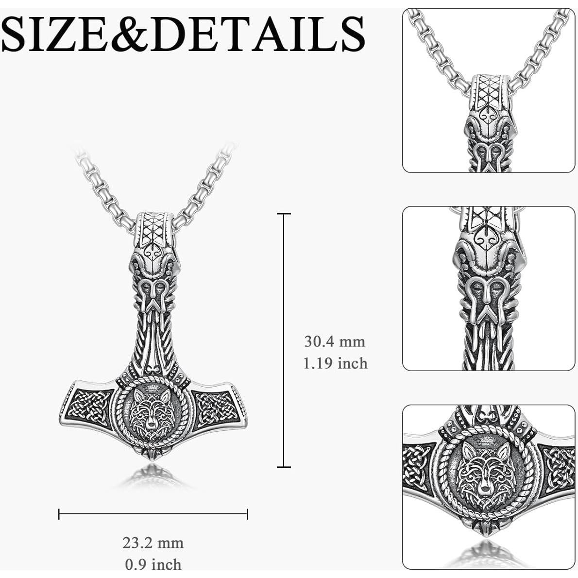 Collar Martillo de Thor PROESS Plata Esterlina Lobo 55.88cm