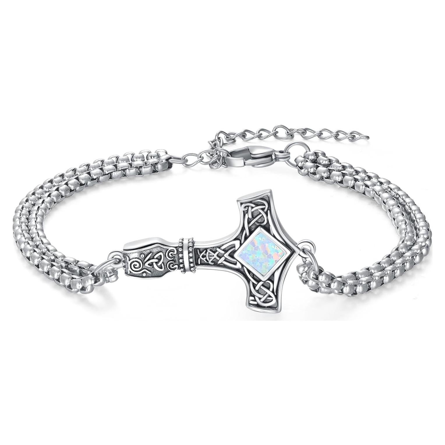 Pulsera Martillo de Thor de Plata Esterlina 925 con Ópalo 17.78 cm