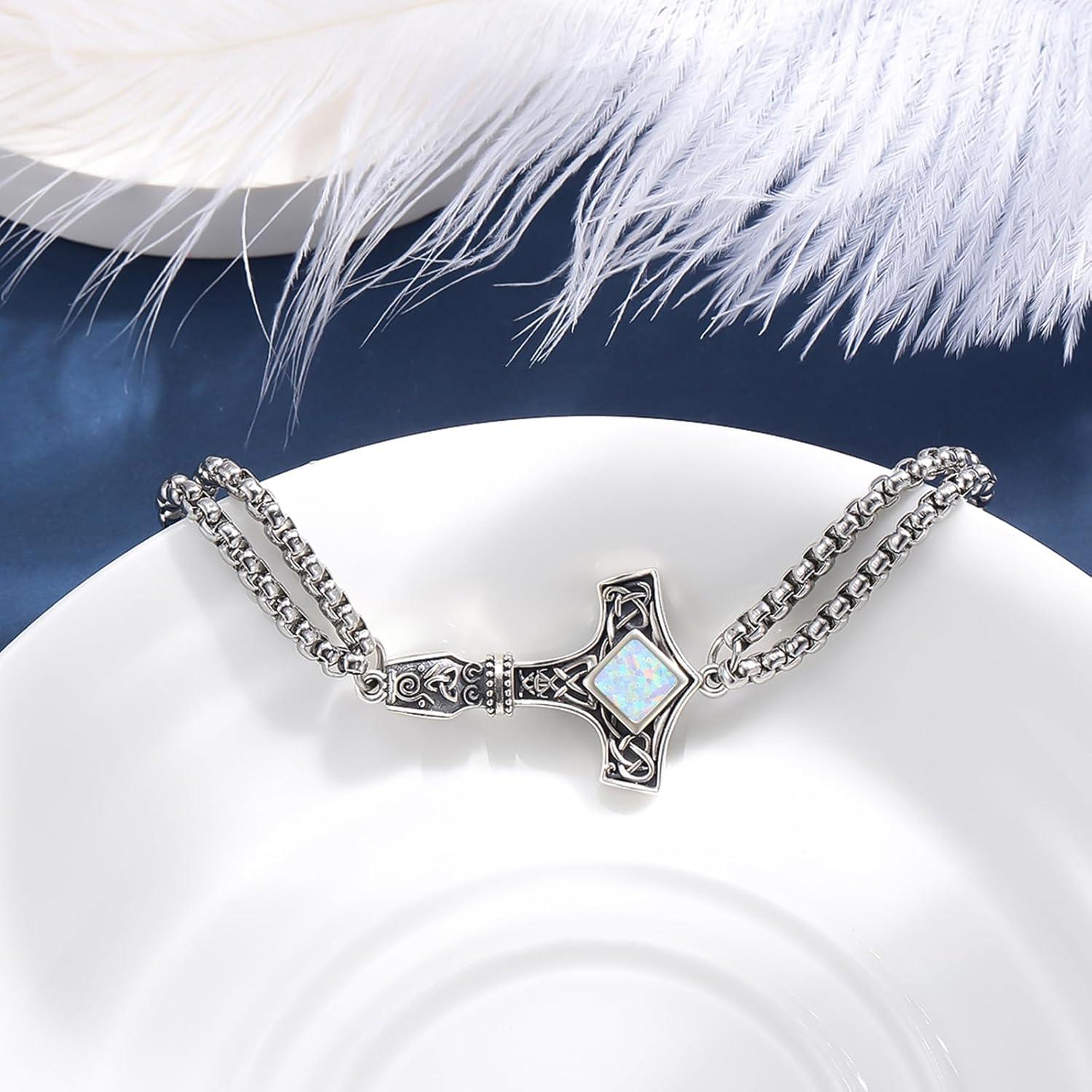 Pulsera Martillo de Thor de Plata Esterlina 925 con Ópalo 17.78 cm