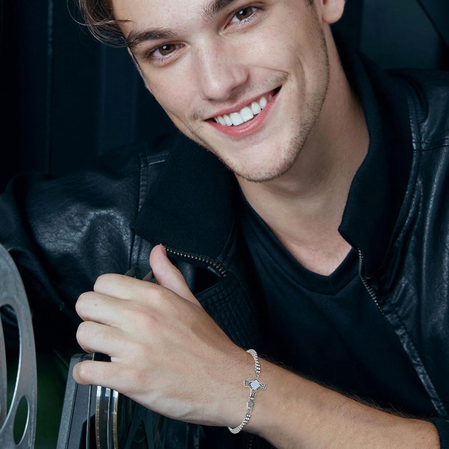 Pulsera Martillo de Thor de Plata Esterlina 925 con Ópalo 17.78 cm