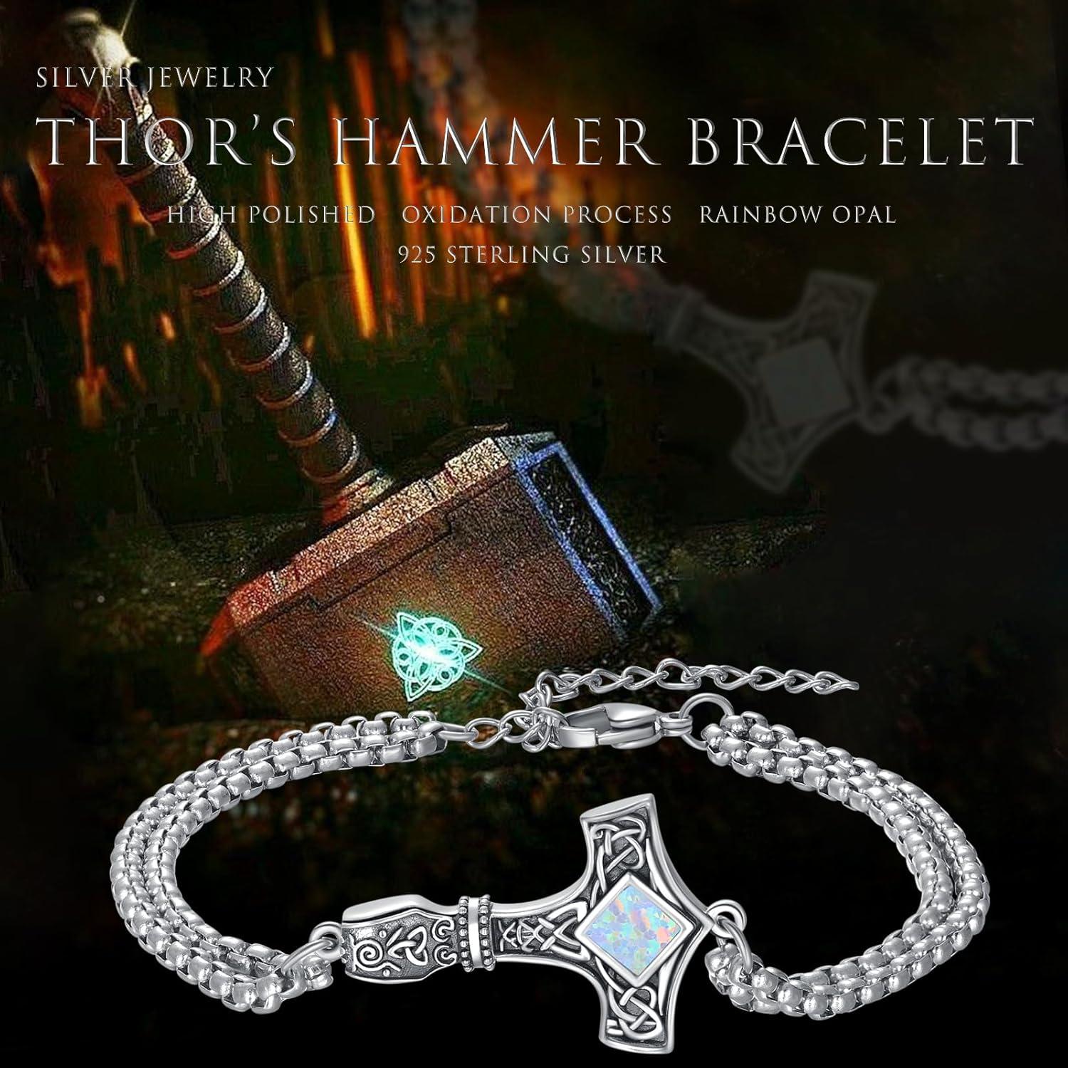 Pulsera Martillo de Thor de Plata Esterlina 925 con Ópalo 17.78 cm