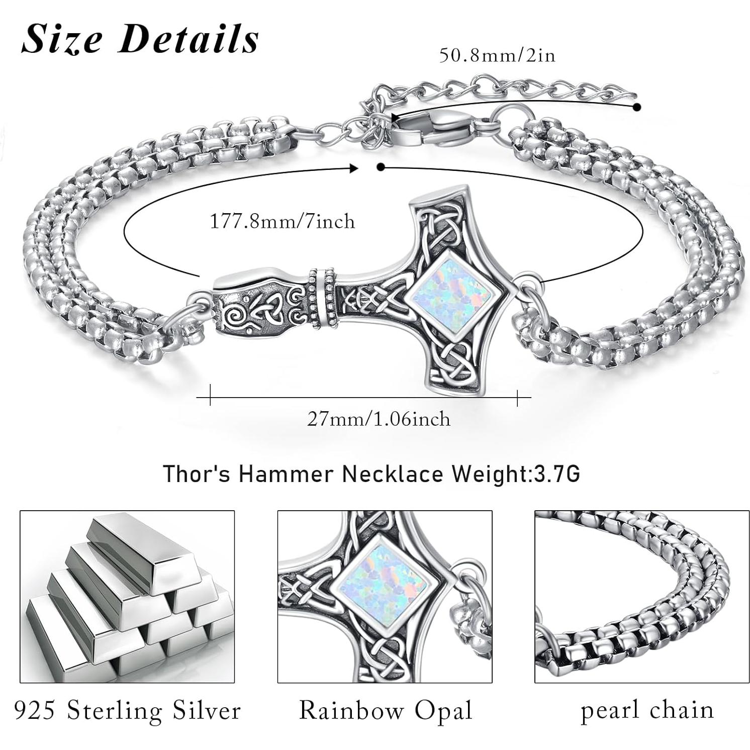 Pulsera Martillo de Thor de Plata Esterlina 925 con Ópalo 17.78 cm