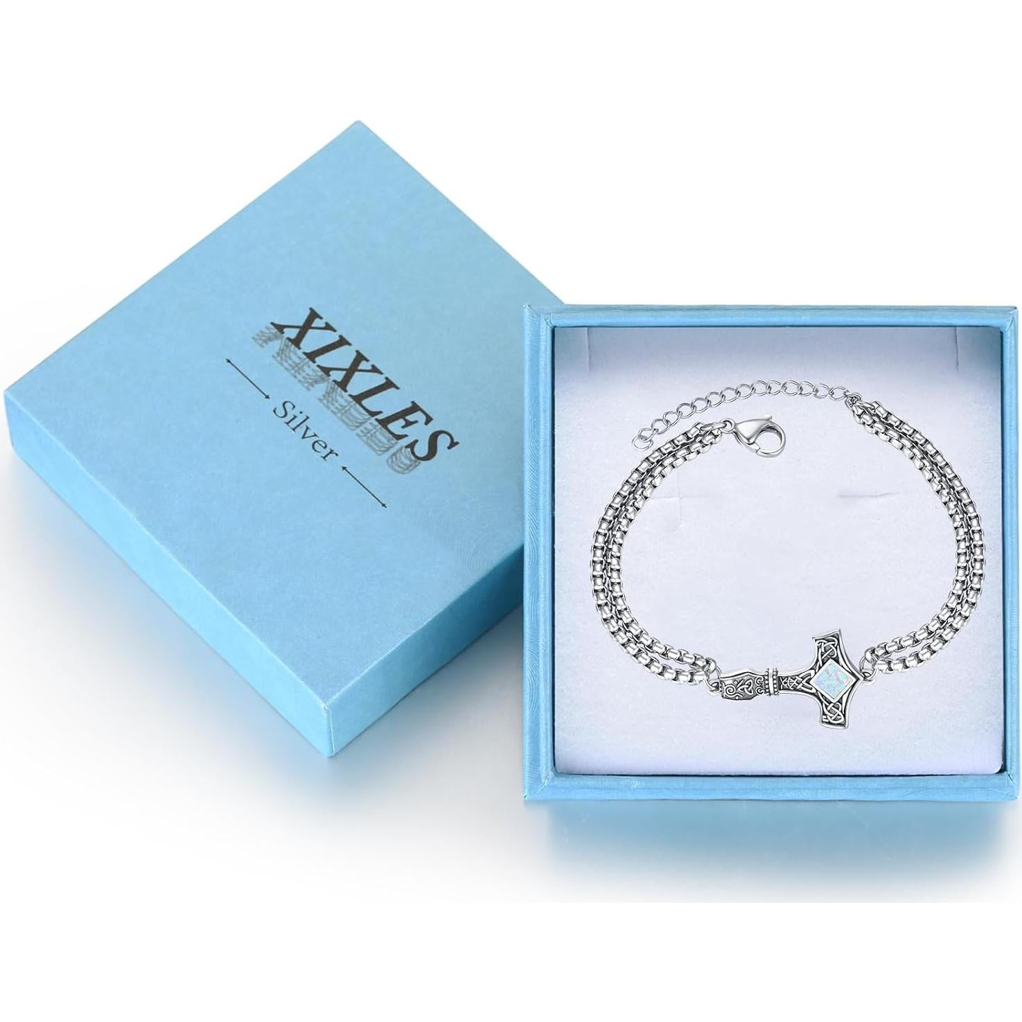 Pulsera Martillo de Thor de Plata Esterlina 925 con Ópalo 17.78 cm