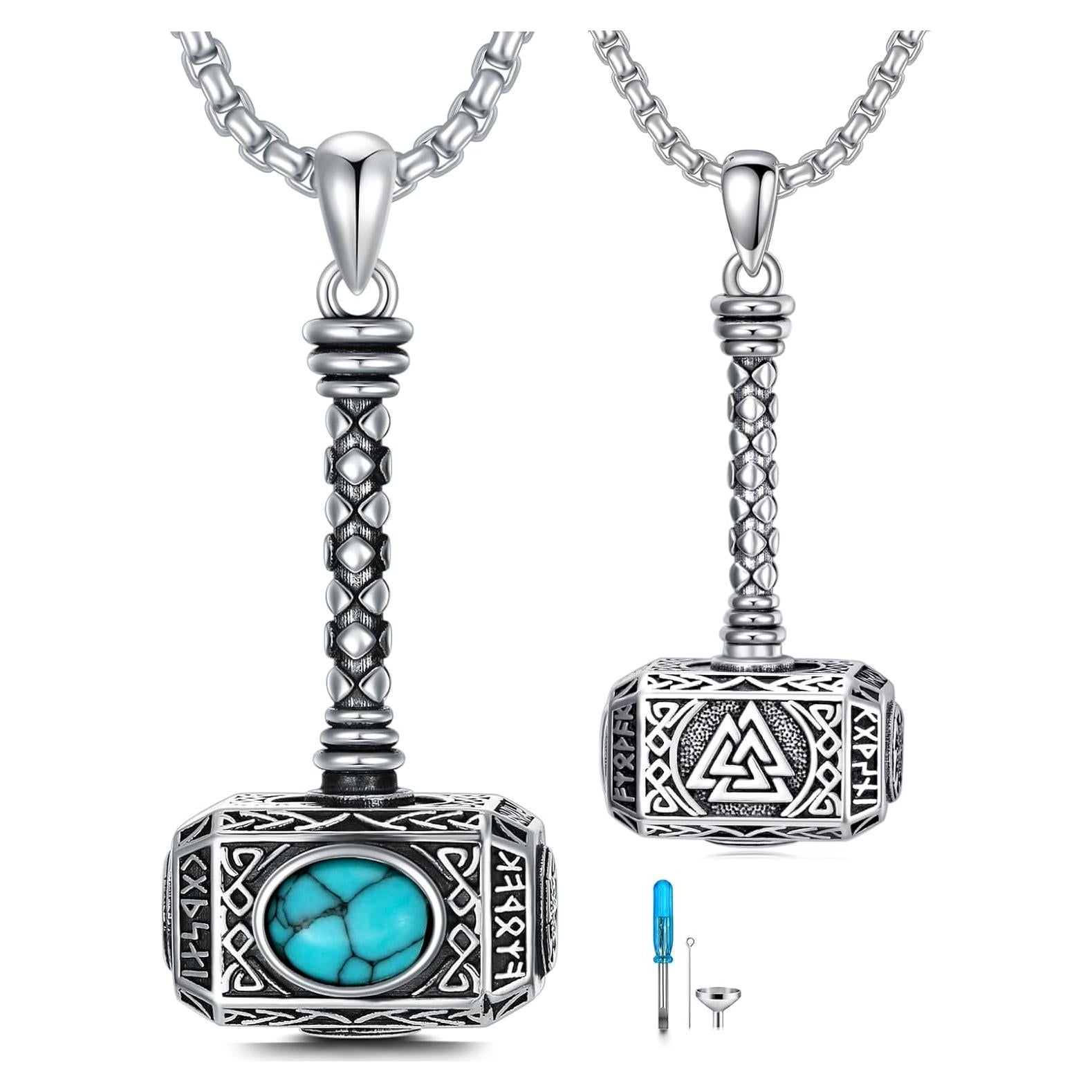 Collar Martillo de Thor Mjolnir Plata Esterlina 925 Turquesa