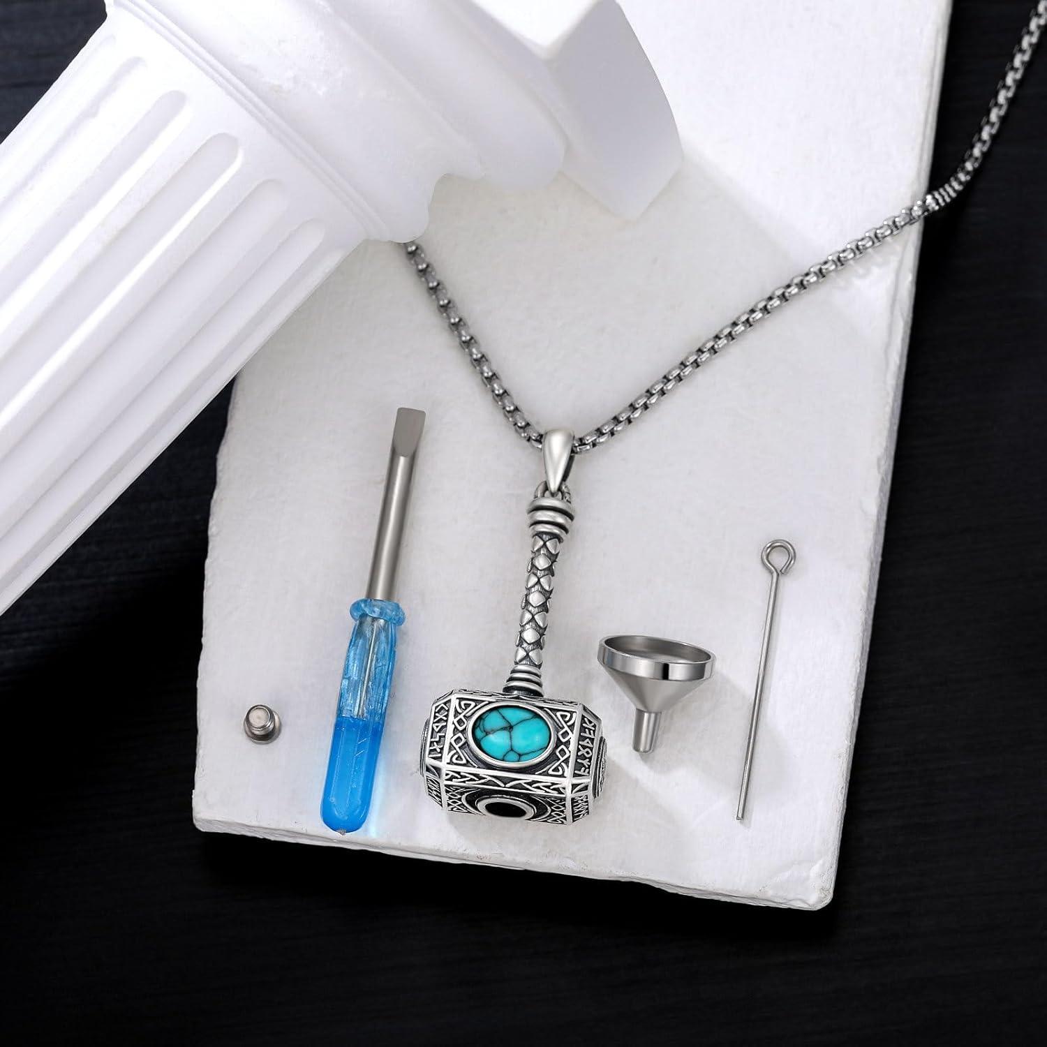 Collar Martillo de Thor Mjolnir Plata Esterlina 925 Turquesa