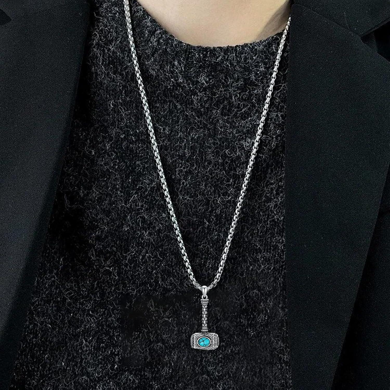Collar Martillo de Thor Mjolnir Plata Esterlina 925 Turquesa