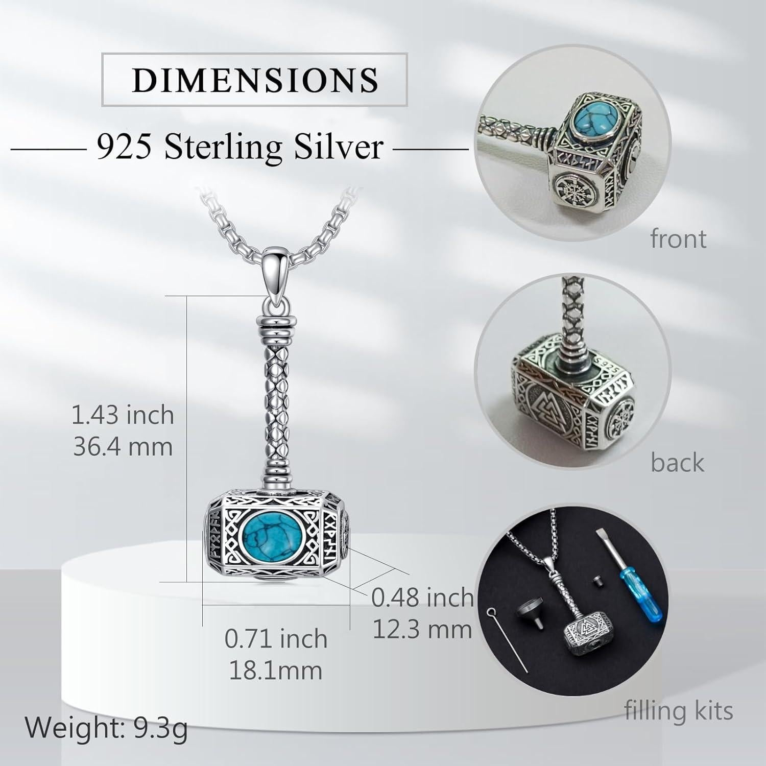 Collar Martillo de Thor Mjolnir Plata Esterlina 925 Turquesa