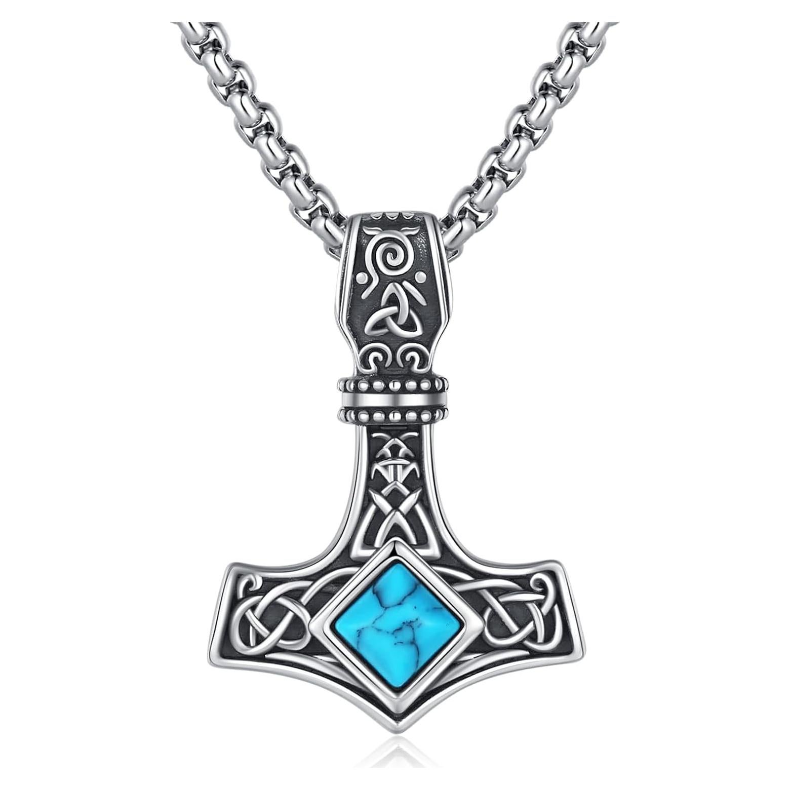Collar Mjolnir Thor Plata Esterlina 925 con Turquesa 27.5x20mm